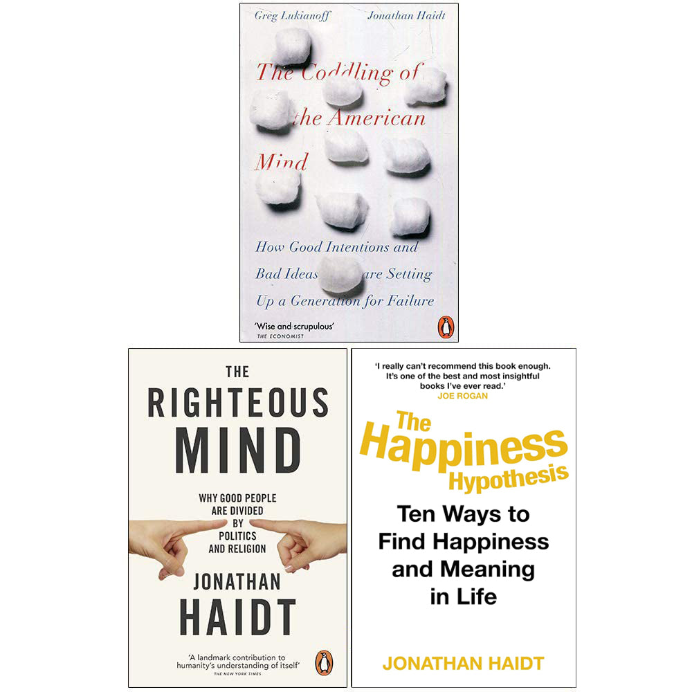 Jonathan Haidt Collection 3 Books Set (The Coddling of the American Mind, The Righteous Mind, The Happiness Hypothesis) Paperback