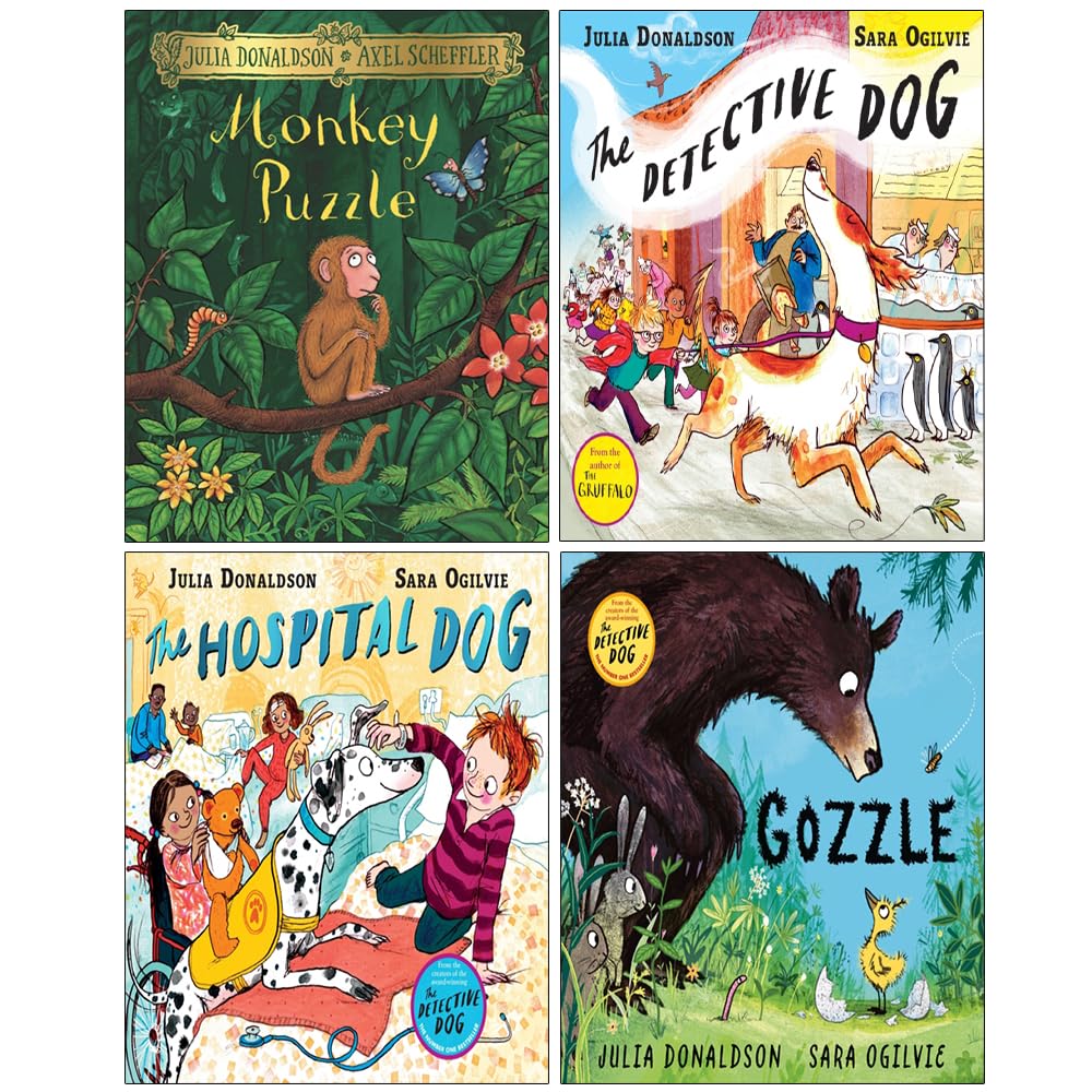 Julia Donaldson 4 Books Collection Set (Monkey Puzzle, Gozzle, The Hospital Dog, The Detective Dog) | Paperback