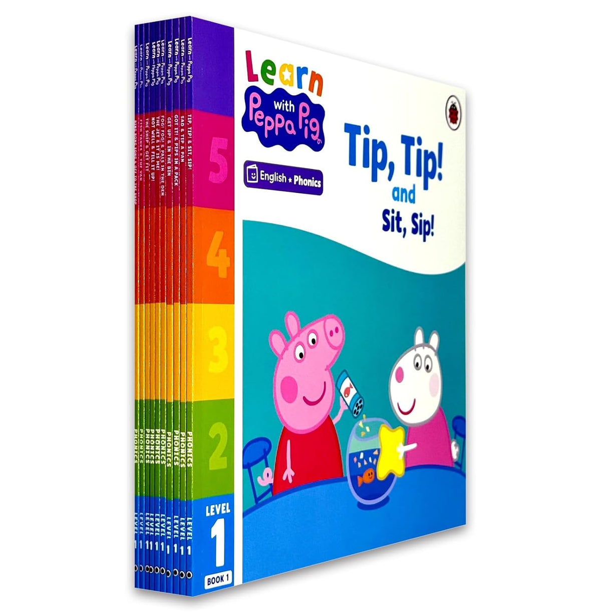 Learn with Peppa Phonics Level 1: 10 Books Collection Set By Peppa Pig (Tip Tip and Sit Sip, Sad and Tip a Pan, Got It! and Pips in a Pack, Get Up! and In the Bin, Fog! Fog! and In the Den & More)