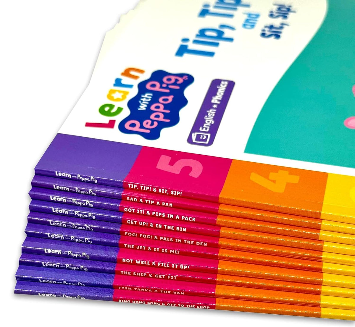 Learn with Peppa Phonics Level 1: 10 Books Collection Set By Peppa Pig (Tip Tip and Sit Sip, Sad and Tip a Pan, Got It! and Pips in a Pack, Get Up! and In the Bin, Fog! Fog! and In the Den & More)