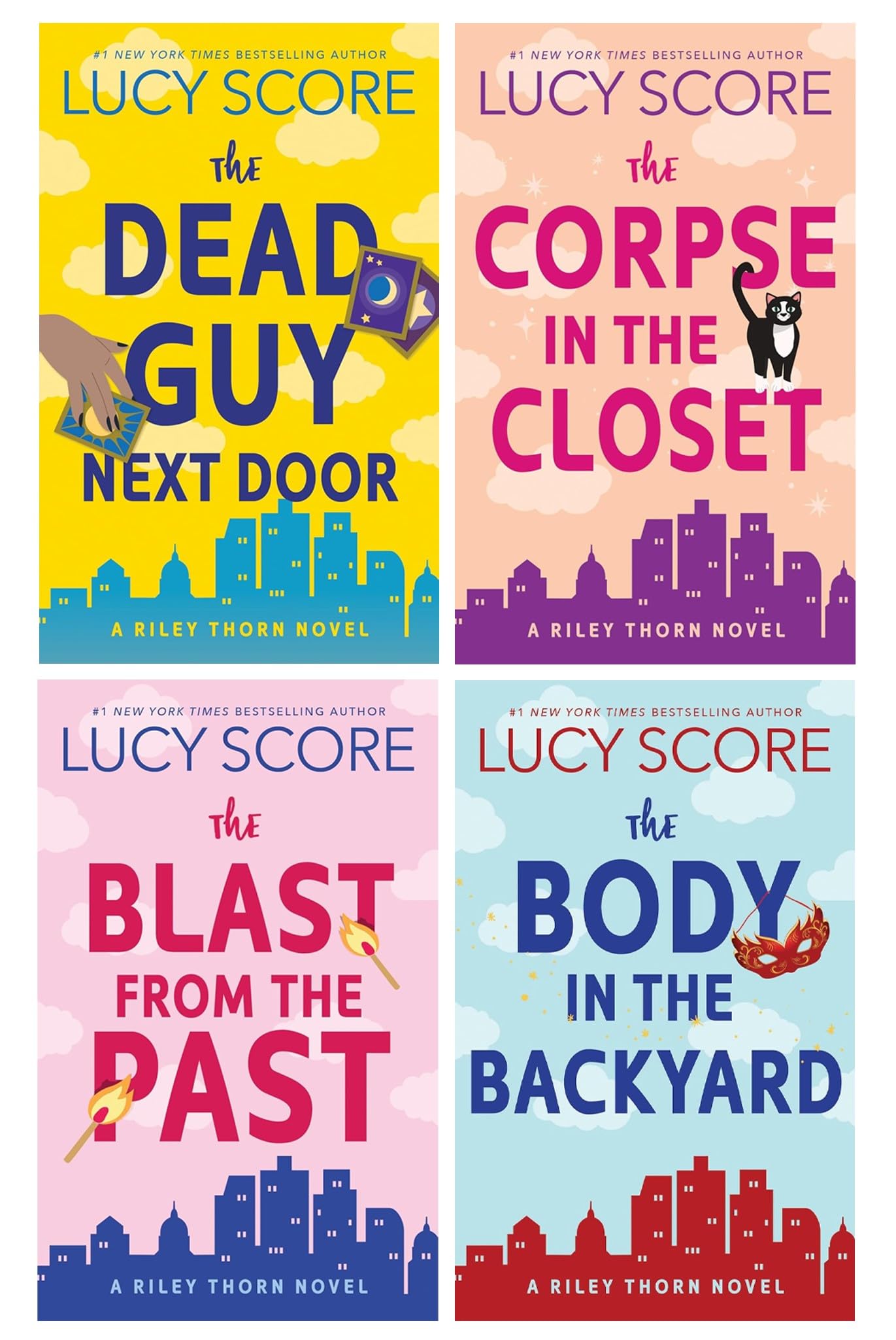 A Riley Thorn Novel Series (Book 1-4) by Lucy Score 4 Books Collection Set (The Dead Guy Next Door, The Corpse in the Closet, The Blast from the Past and The Body in the Backyard)