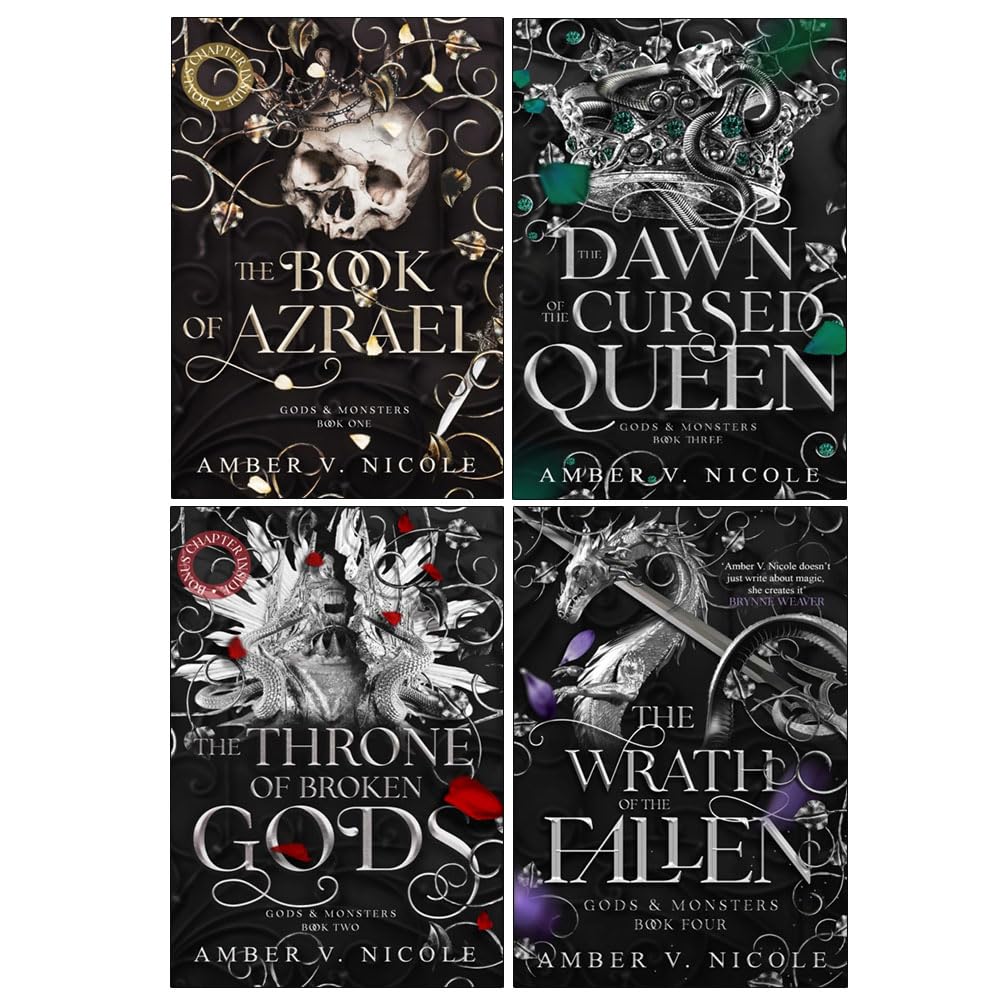 Gods and Monsters Series 1-4 Books Collection Set By Amber V. Nicole (The Book of Azrael, The Throne of Broken Gods, The Dawn of the Cursed Queen and The Wrath of the Fallen) | Paperback