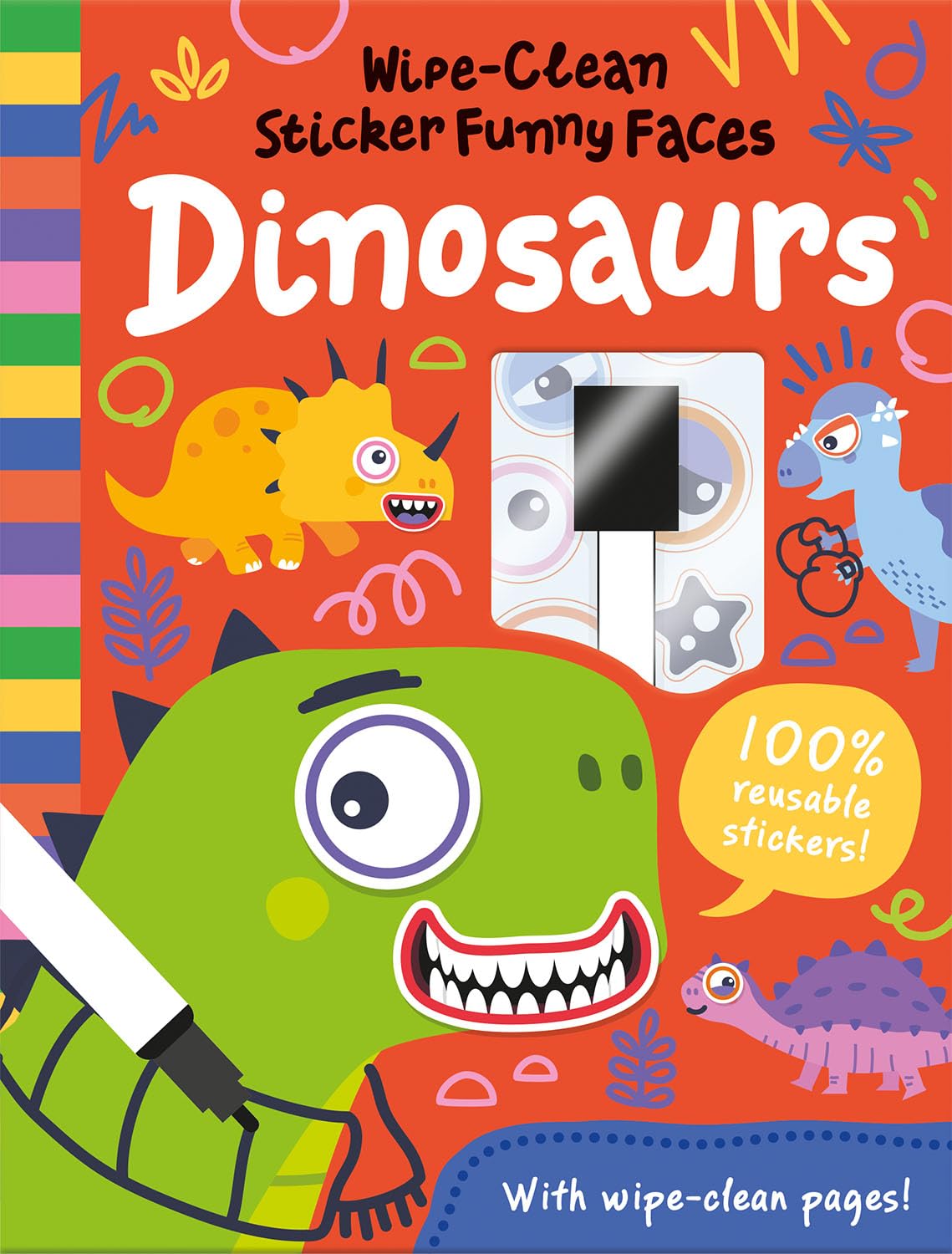 Wipe-Clean Sticker Funny Faces Dinosaurs Activity Book – Create Hilarious Dino Characters With Reusable Stickers!