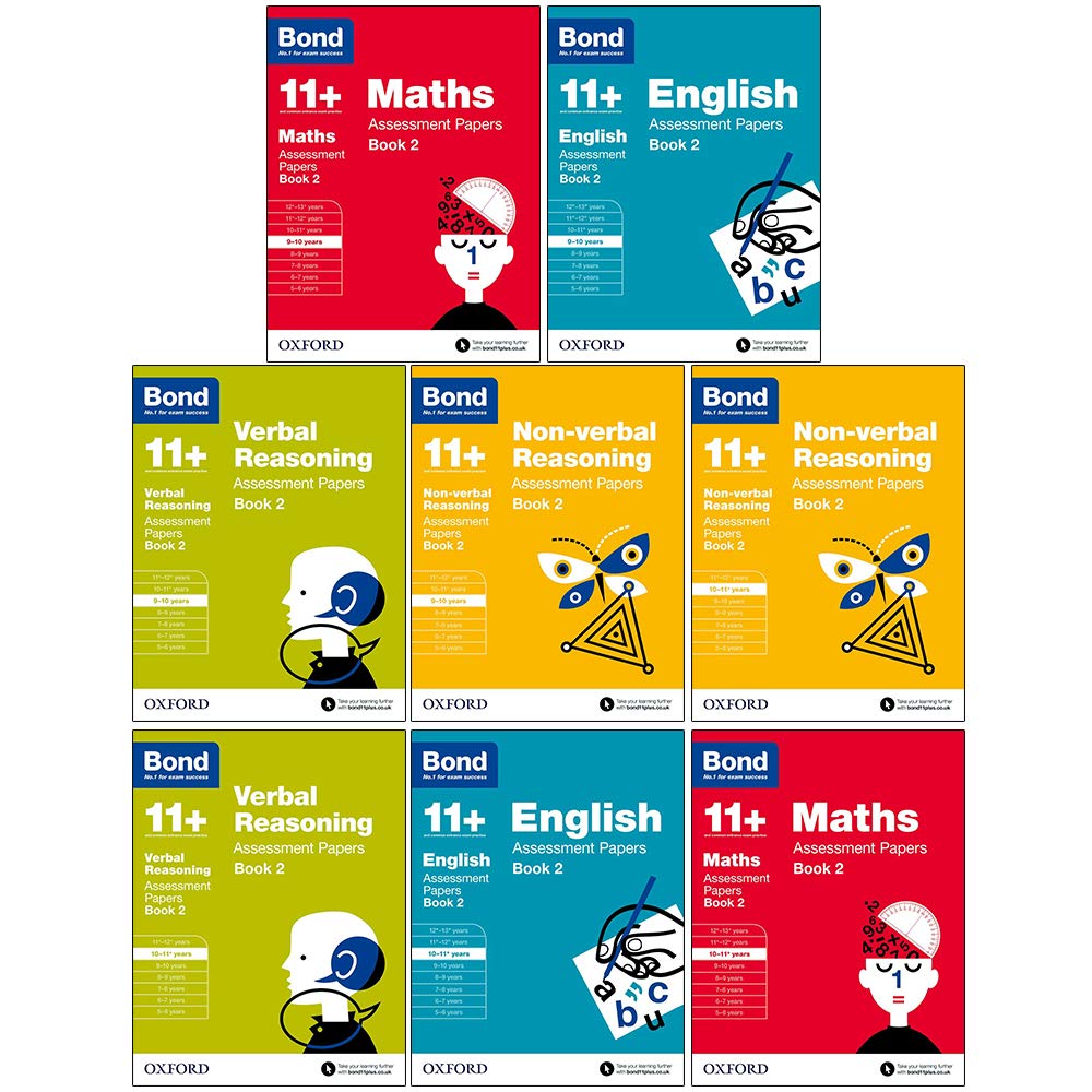 Bond 11+: Assessment Papers Book 2 Year 9-11 Bundle - 8 Paperback Books for English, Maths, Verbal Reasoning, Non-Verbal Reasoning for Students 9+