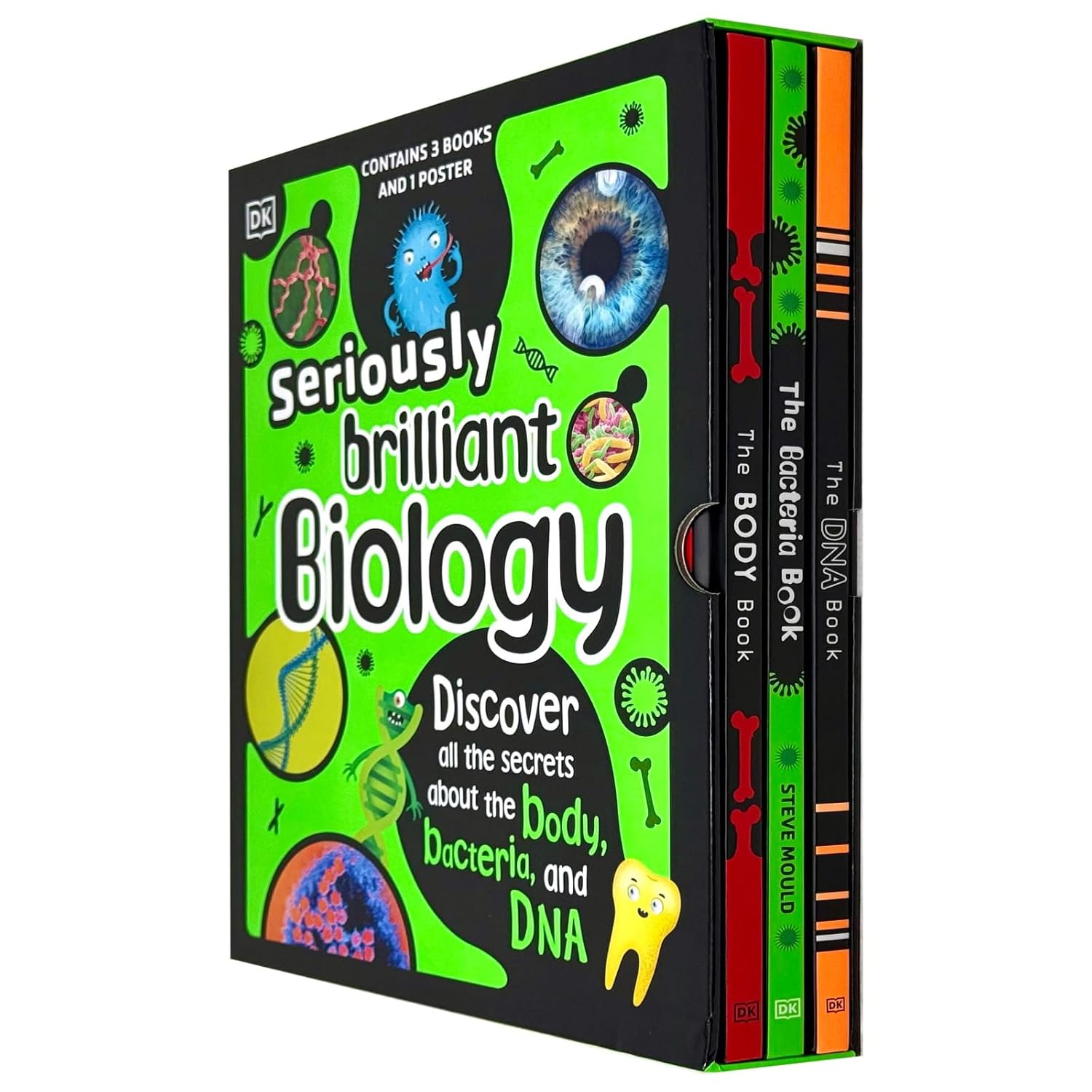 DK Seriously Brilliant Biology 3 books set by Steve Mould (The DNA Book, The Bacteria Book, The Body Book) | Hardback