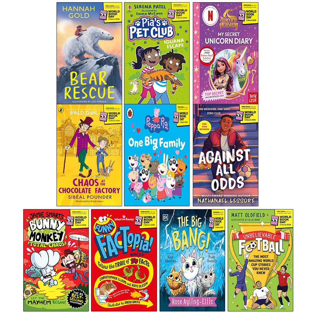 World Book Day 2026 Collection 10 Books Set (Funny FACTopia!, Bunny vs Monkey Total Chaos!, Unbelievable Football, Against All Odds, Bear Rescue, The Big Bang! & More)