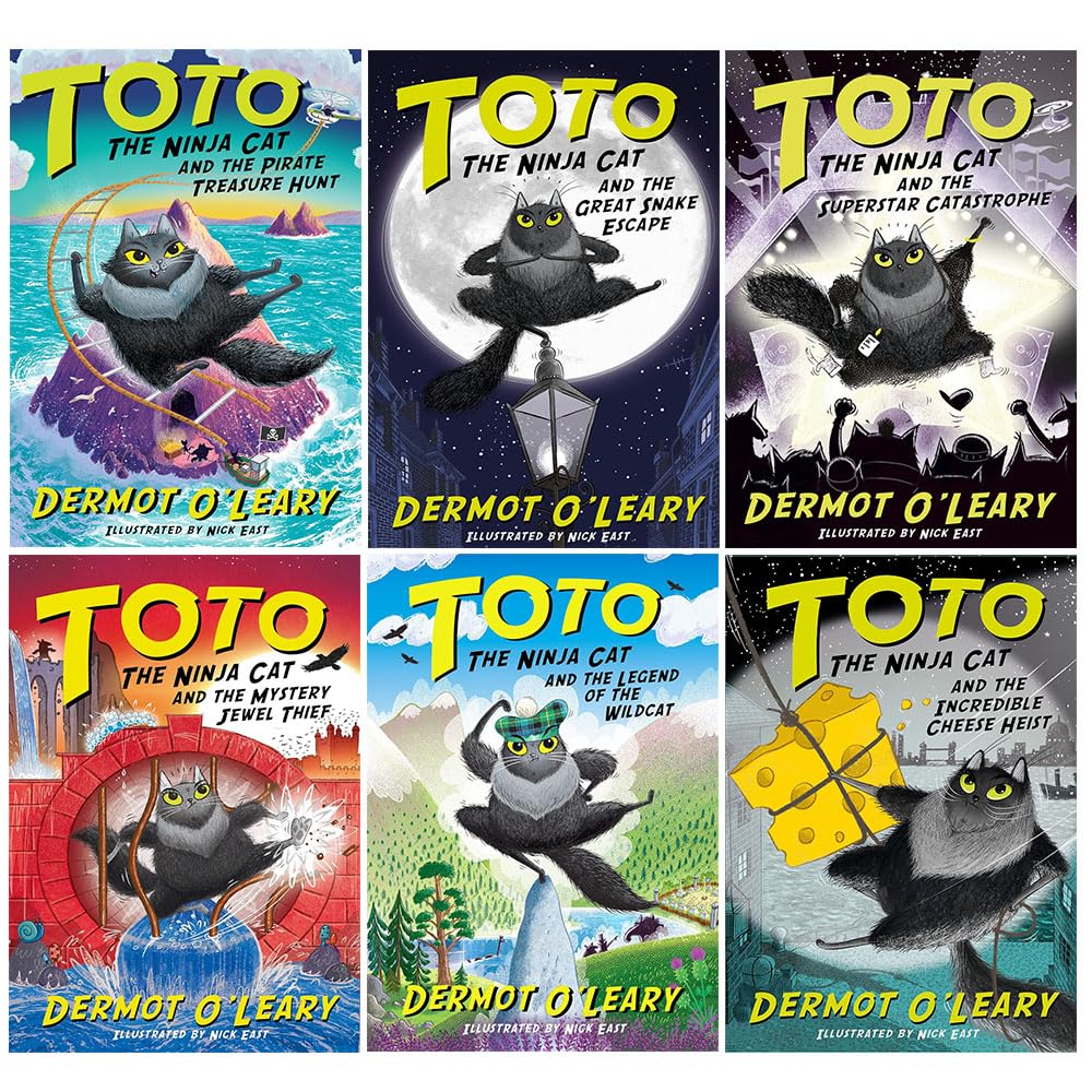 Toto the Ninja Cat Series by Dermot O'Leary 6 Books Collection Set (Mystery Jewel Thief, Legend of the Wildcat, Great Snake Escape, Incredible Cheese Heist, Superstar Catastrophe and Pirate Treasure Hunt)
