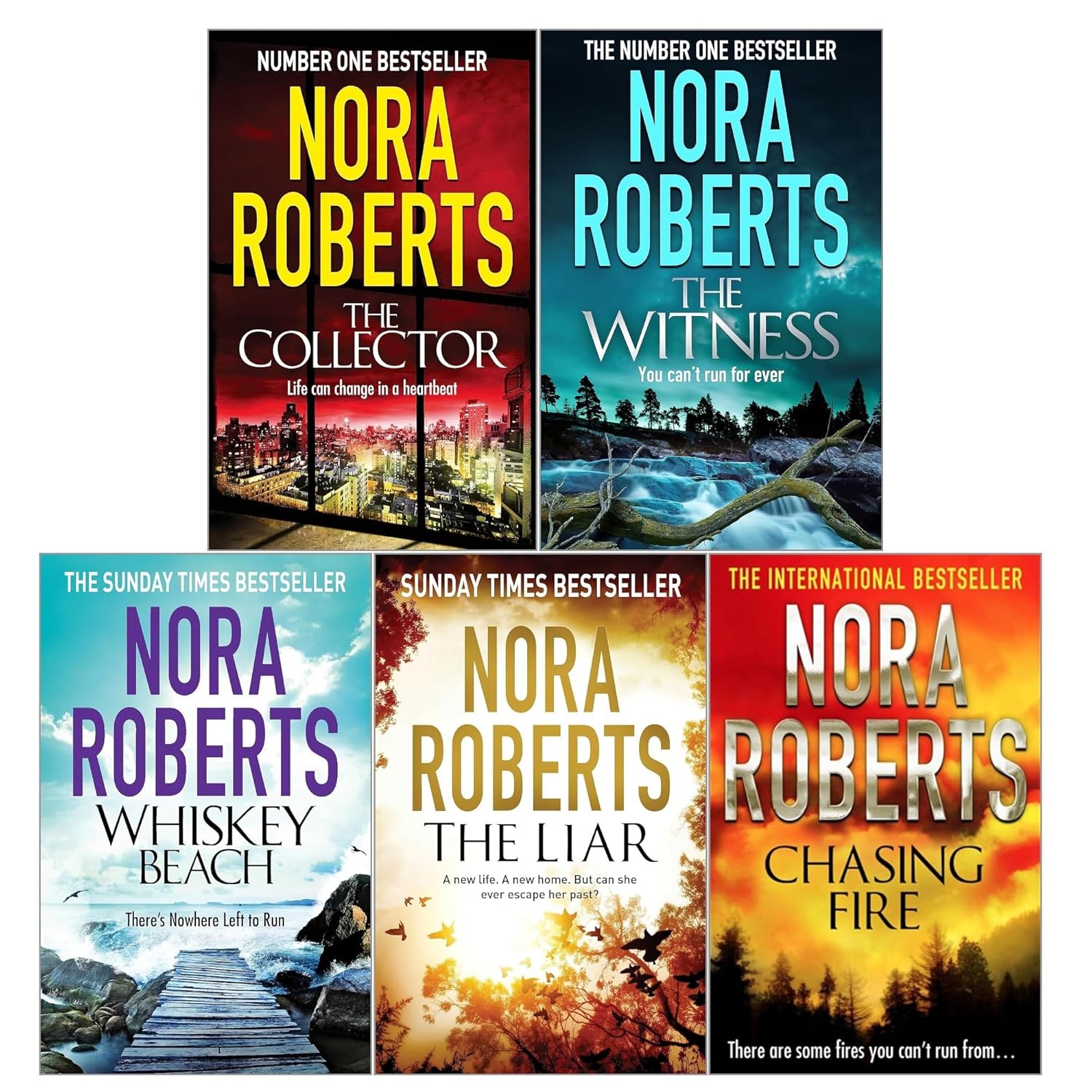 Nora Robert 5 Book Collection Set (Chasing Fire,The Collector,The Witness,Whiskey Beach,The Liar)