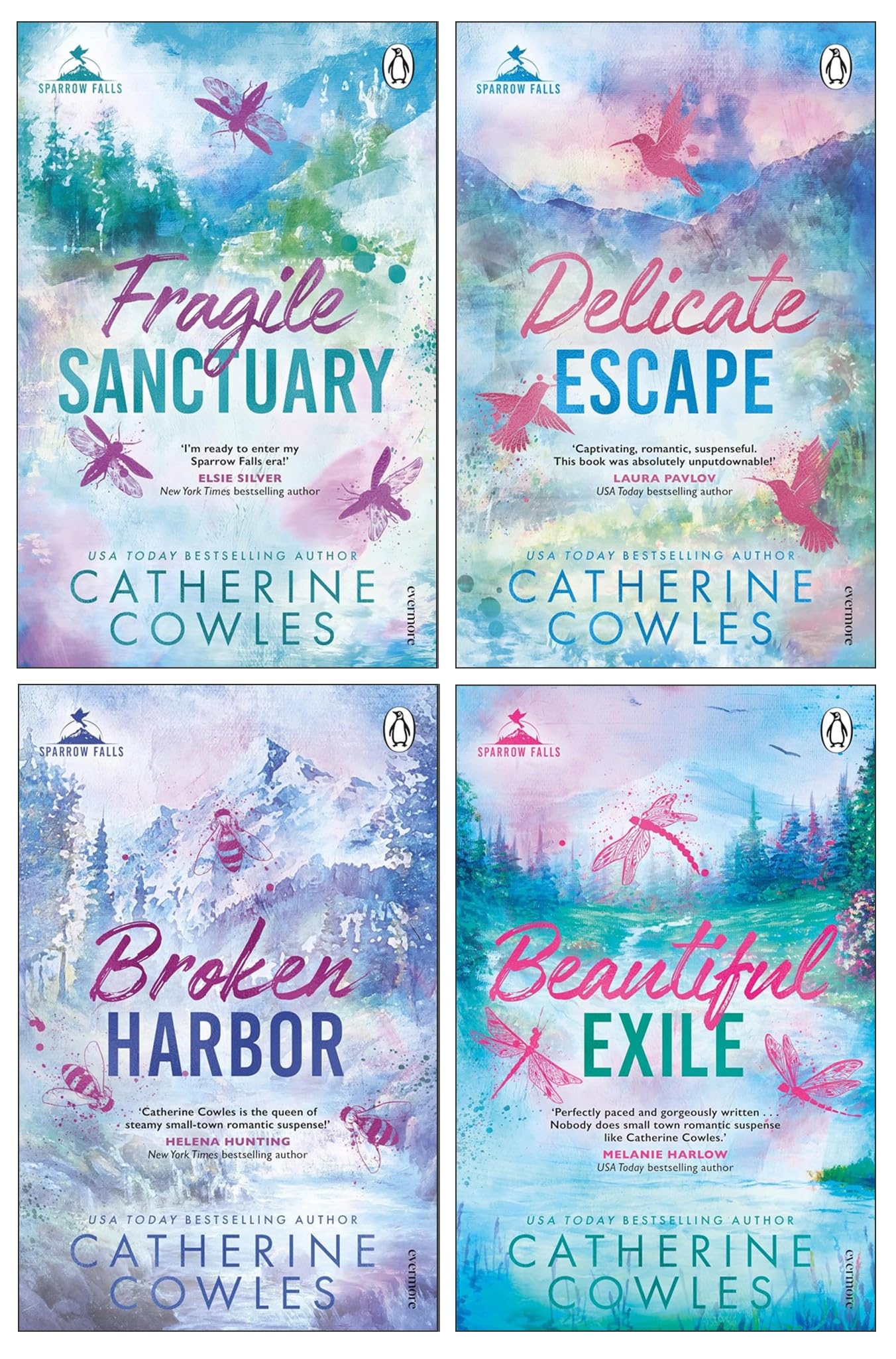 Sparrow Falls Series (Book 1-4) by Catherine Cowles 4 Books Collection Set (Fragile Sanctuary, Delicate Escape, Broken Harbor and Beautiful Exile)