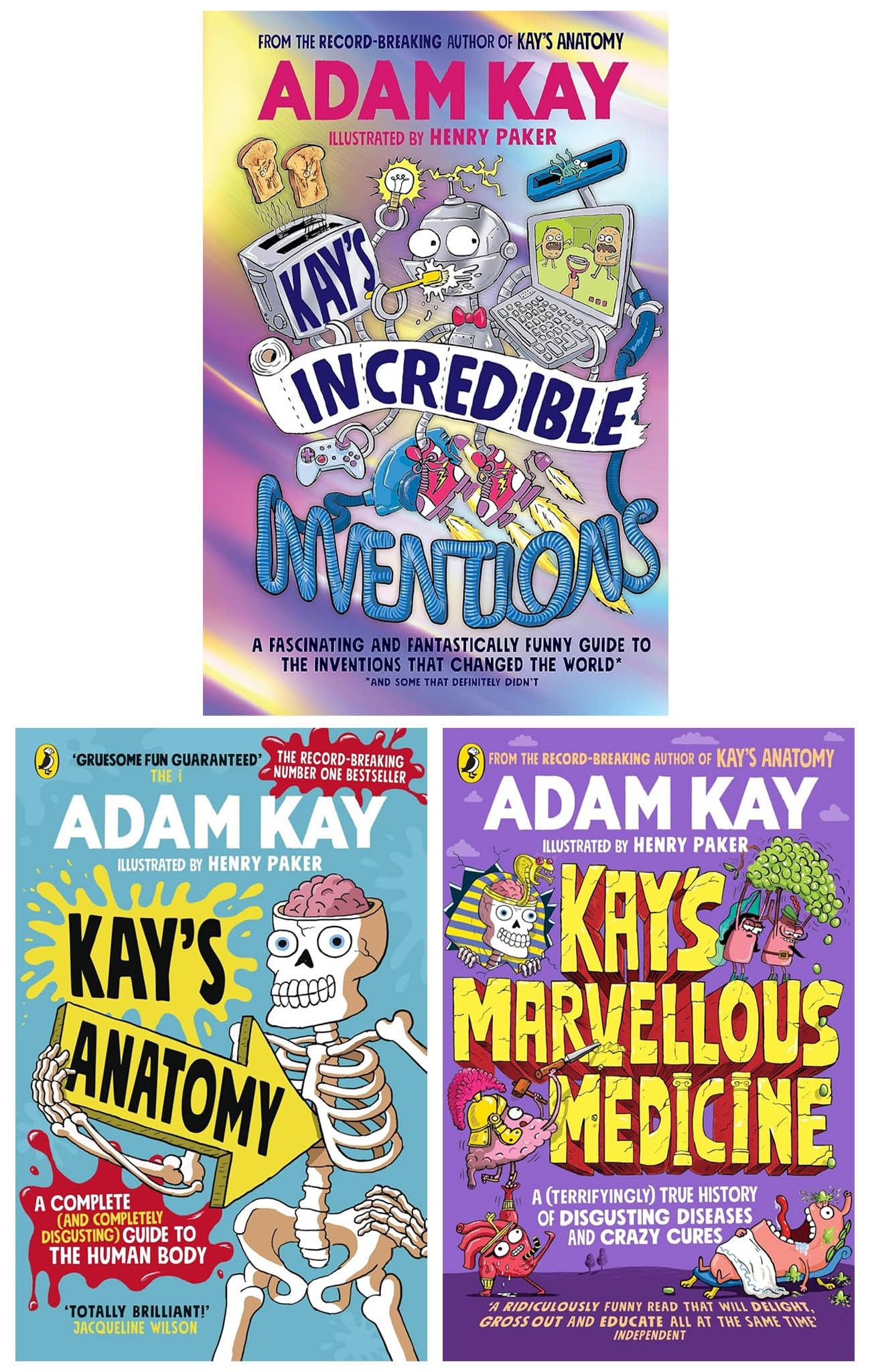 Adam Kay 3 Book Set (Paperback) – Illustrated Kids Collection | Kay’s Anatomy, Inventions, Medicine | Funny, Educational Science for Ages 12+