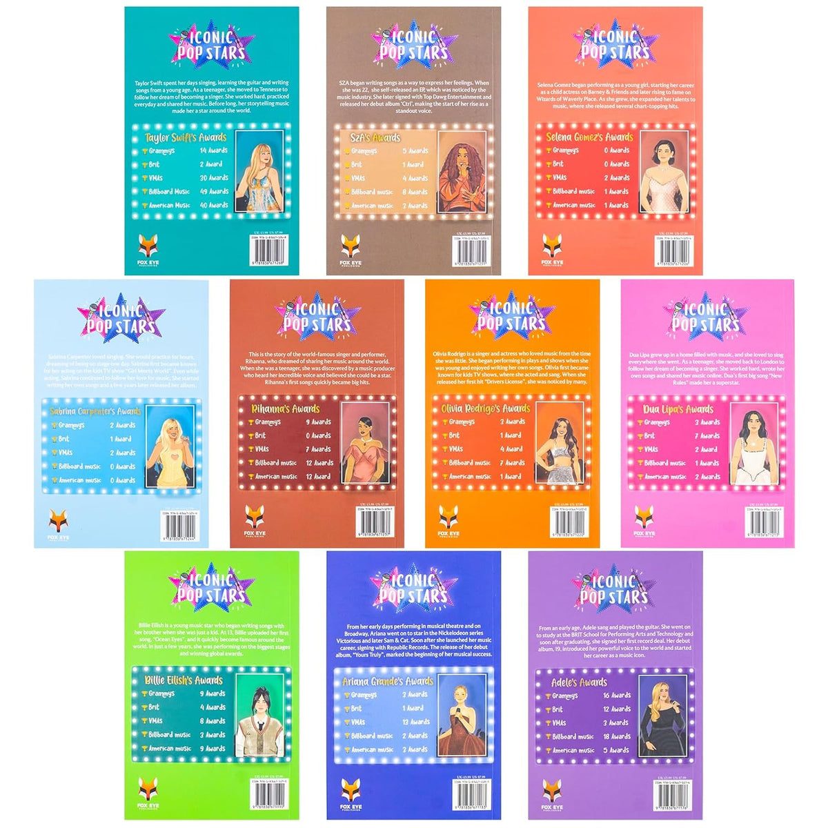 Iconic Music Pop stars 10 Story Books Box Set: Rise to Becoming a Super star (Taylor Swift, Sabrina Carpenter, Ariana Grande, Billie Eilish, SZA, Olivia ... Gomez, Adele, Dua Lipa) (Iconic Popstars) | Paperback