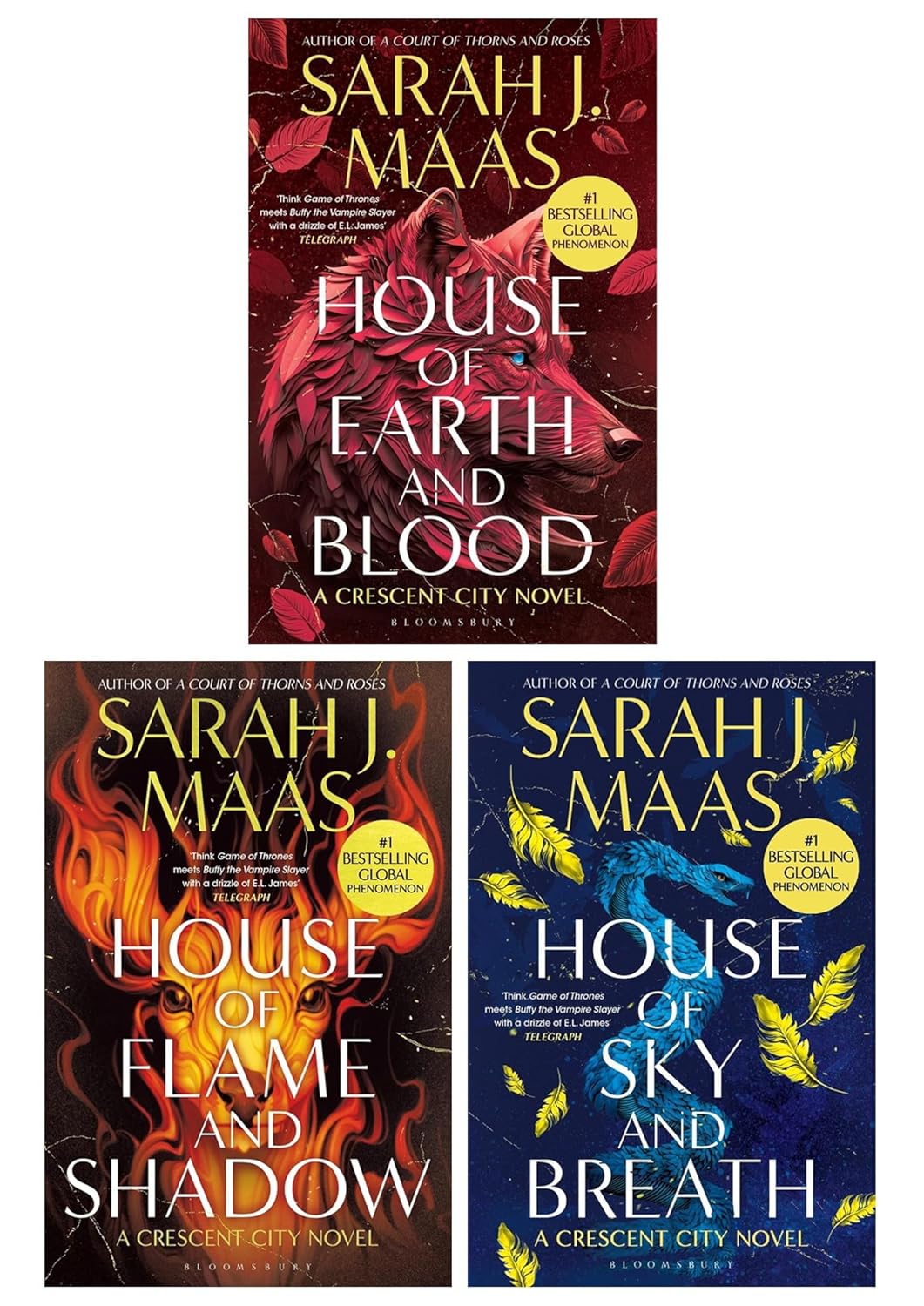 Crescent City Series by Sarah J. Maas 3 Books Collection Set [House of Sky and Breath, House of Earth and Blood, House of Flame and Shadow]