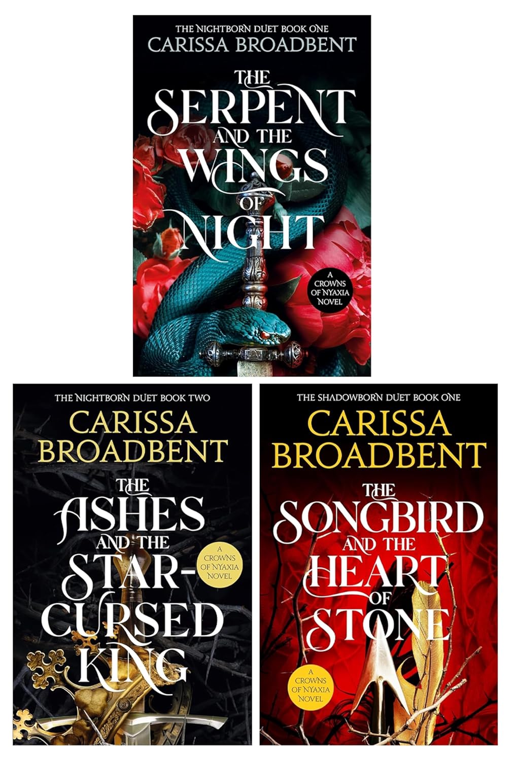 Crowns of Nyaxia Series By Carissa Broadbent 3 Books Collection Set (The Serpent and the Wings of Night, The Ashes and the Star Cursed King and The Songbird and the Heart of Stone) Paperback