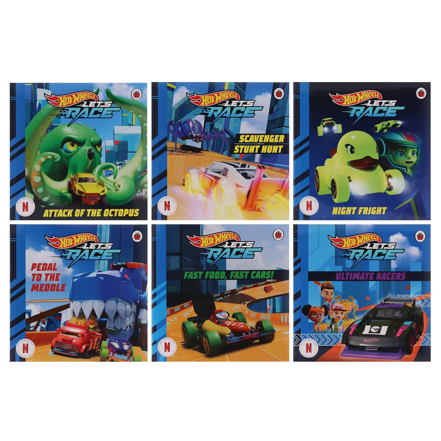 Hot Wheels Let’s Race Collection 6 Picture Storybooks Collection Set (Scavenger Stunt Hunt, Attack Of The Octopus, Fast Food Fast Cars!, Ultimate Racers, Pedal To The Meddle, Night Fright) | Paperback