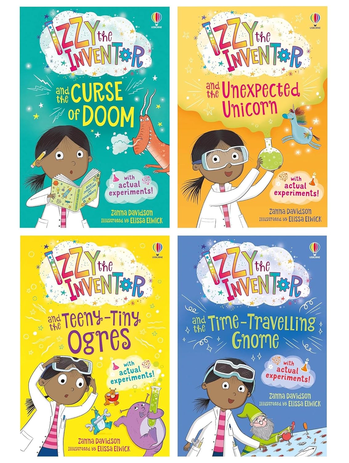 Izzy the Inventor Series By Zanna Davidson 4 Books Collection Set (The Unexpected Unicorn, The Curse of Doom, The Time-Travelling Gnome & the Teeny Tiny Ogres)