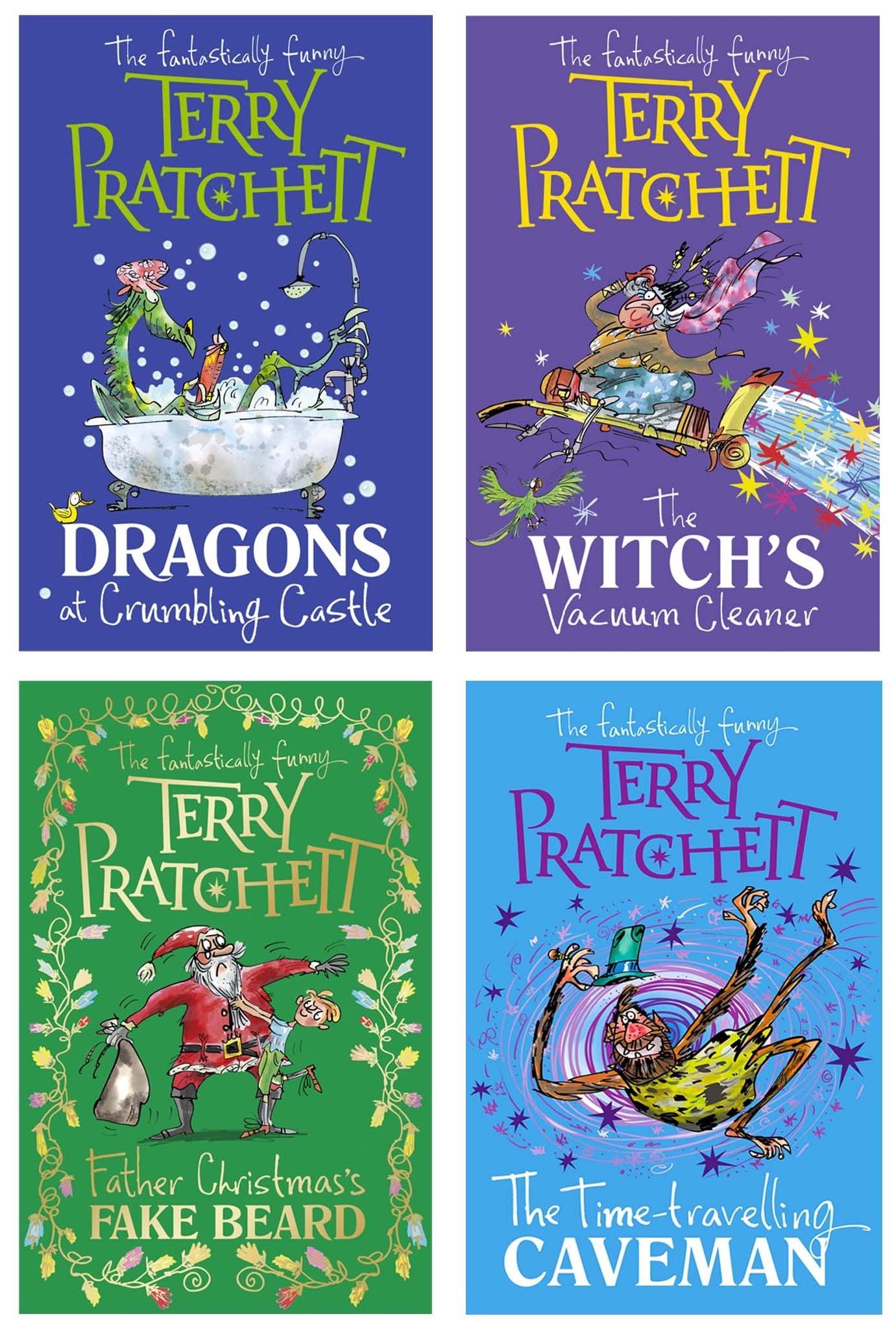 Terry Pratchett: Children's Circle Stories 4 Books Collection Set (Dragons at Crumbling Castle, The Witch's Vacuum Cleaner, Father Christmas's Fake Beard and The Time-travelling Caveman) Paperback