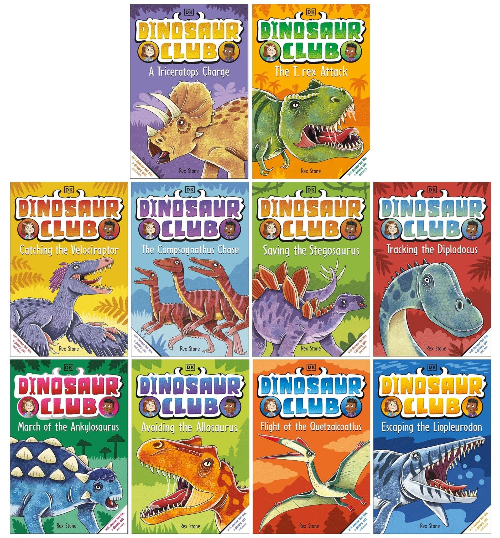 Dinosaur Club Series by Rex Stone 10 Books Collection Set by Ian Rankin (March of the Ankylosaurus, The T-Rex Attack, A Triceratops Charge, Avoiding the Allosaurus and 6 more) | Paperback
