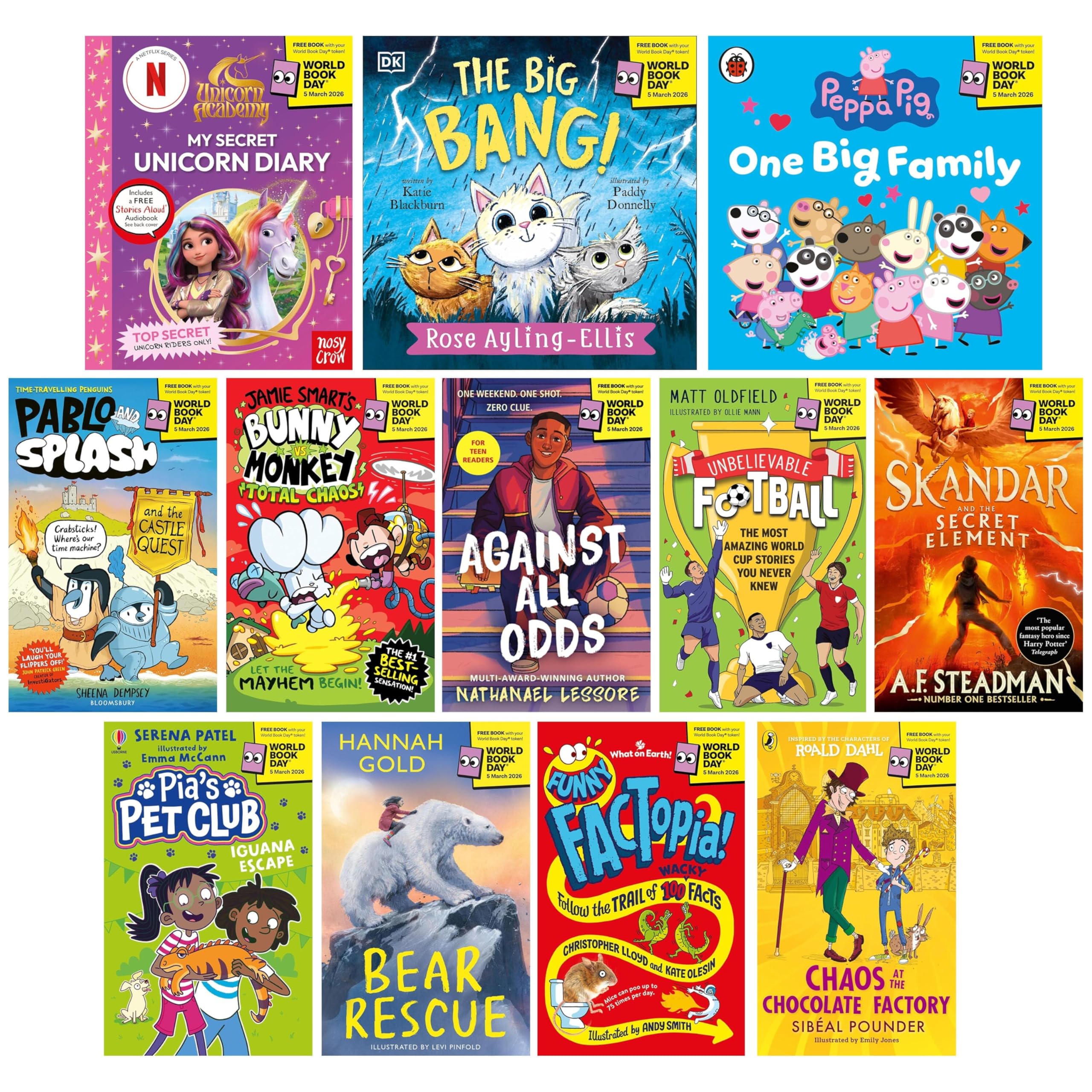 World Book Day 2026 Collection 12 Books Set (Pablo and Splash, Bunny vs Monkey, Against All Odds, Unbelievable Football AND MORE!!) | Paperback