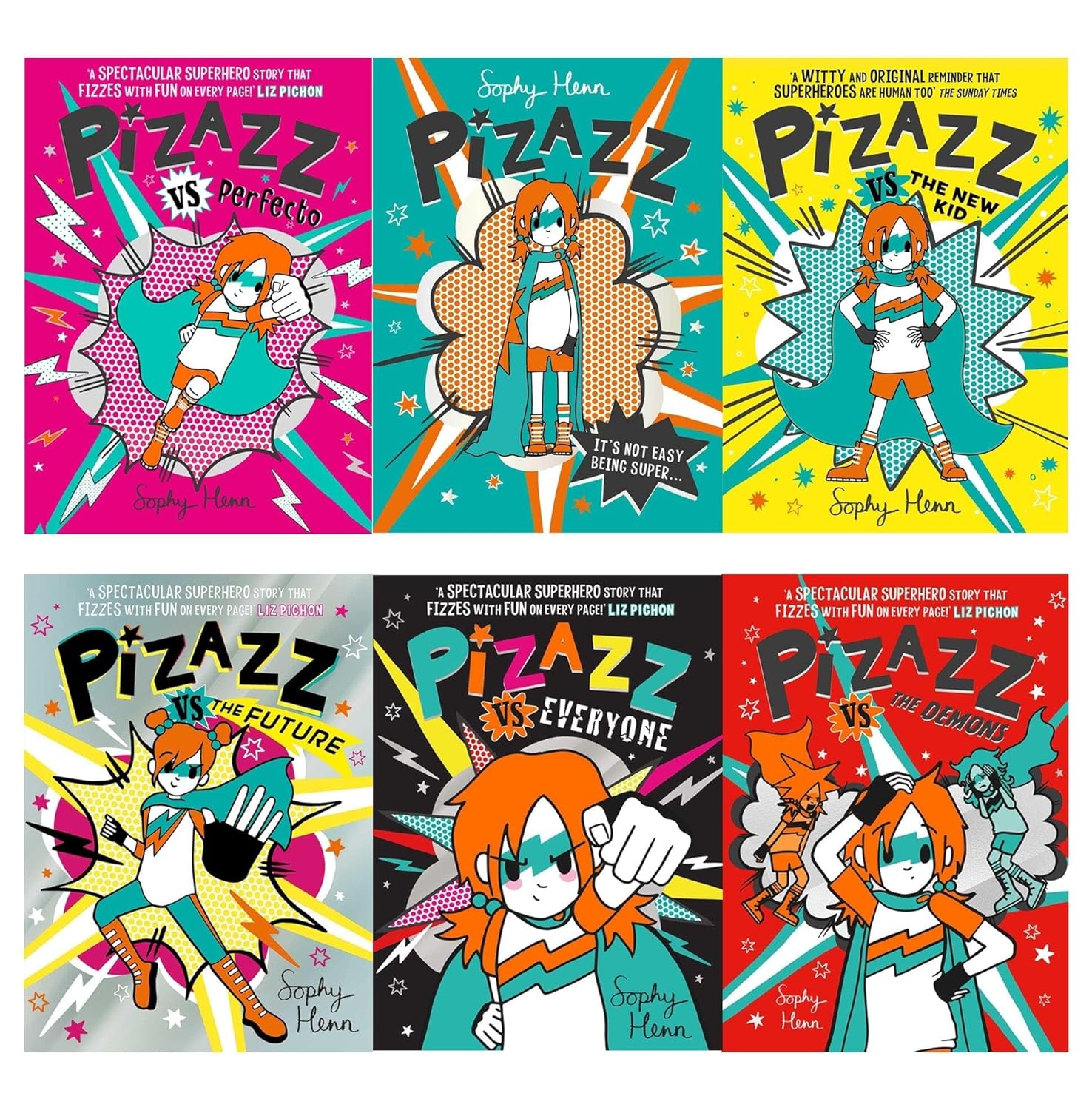 Sophy Henn Pizazz Series 6 Book Set Vol 1–6 – Includes Pizazz vs the New Kid, The Demons, Everyone & The Future – Fun Children's Adventure Series for Kids