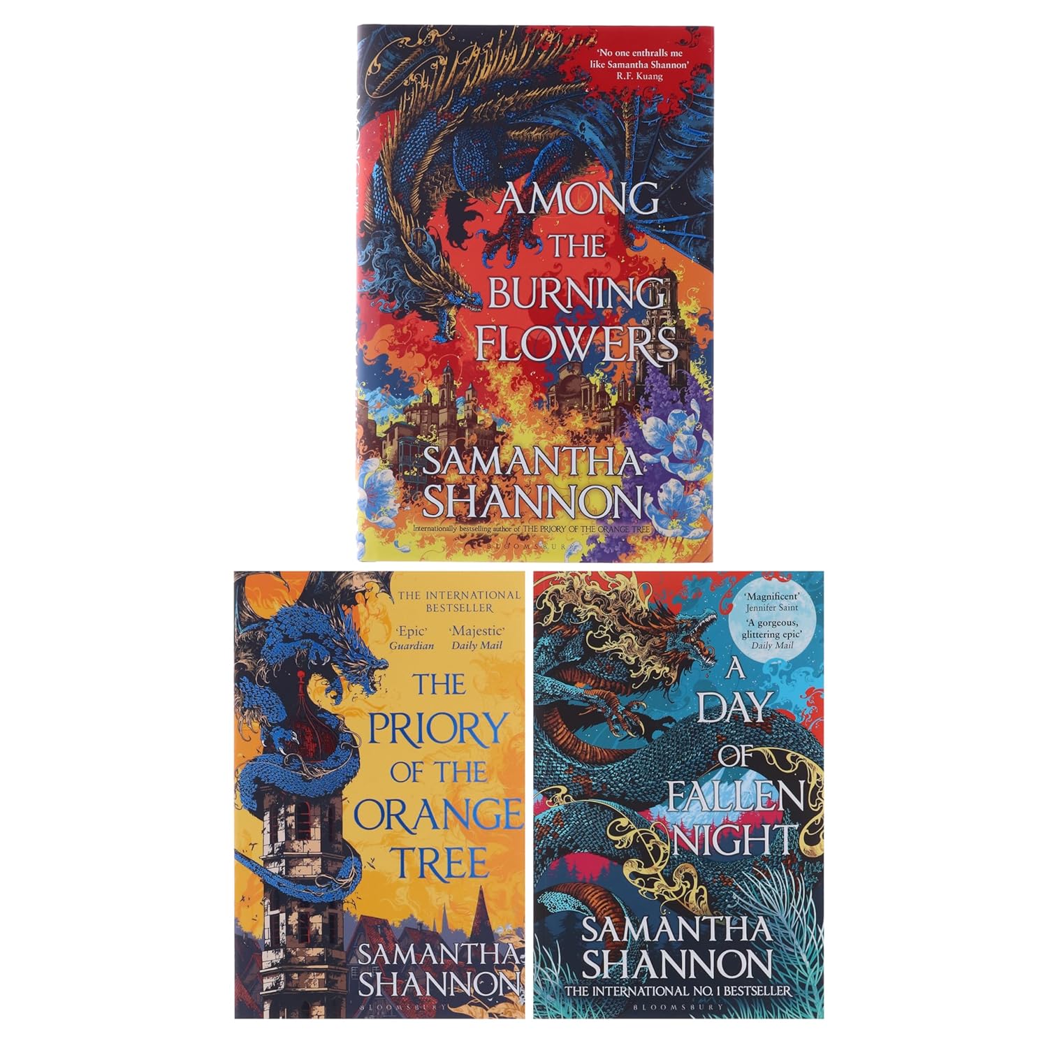 The Roots of Chaos Series 3 Books Collection Set By Samantha Shannon (Among the Burning Flowers [Hardback], The Priory of the Orange Tree, A Day of Fallen Night)