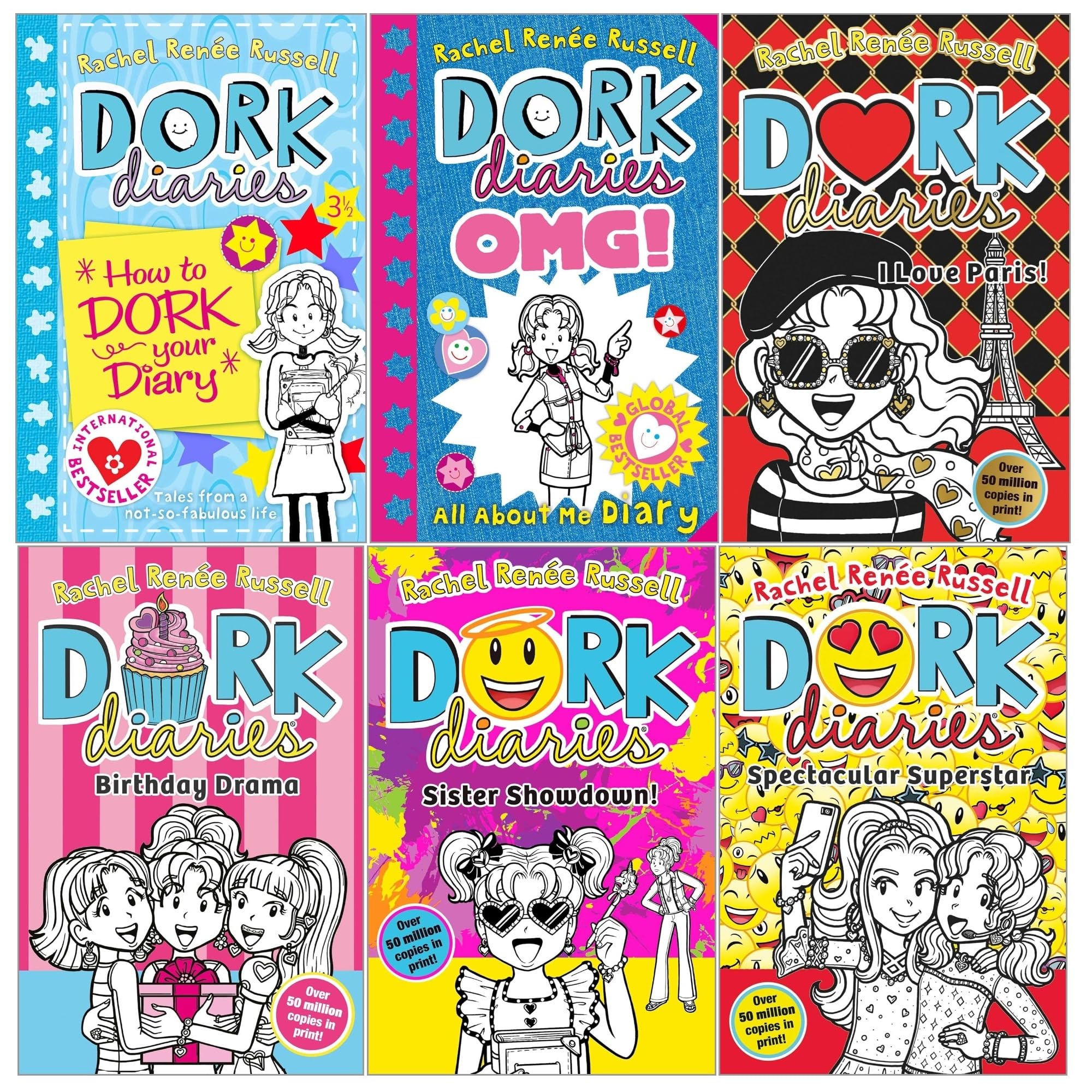 Dork Diaries Series 6 Books Collection Set (Birthday Drama!, Spectacular Superstar, I Love Paris!, Sister Showdown!, OMG!, How to Dork Your Diary) | Paperback