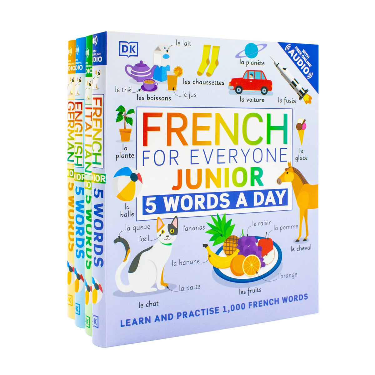 5 Words a Day series 4 Books Collection Set By DK (French for Everyone Junior, Italian for Everyone Junior, German for Everyone Junior and English for Everyone Junior 5 Words a Day)