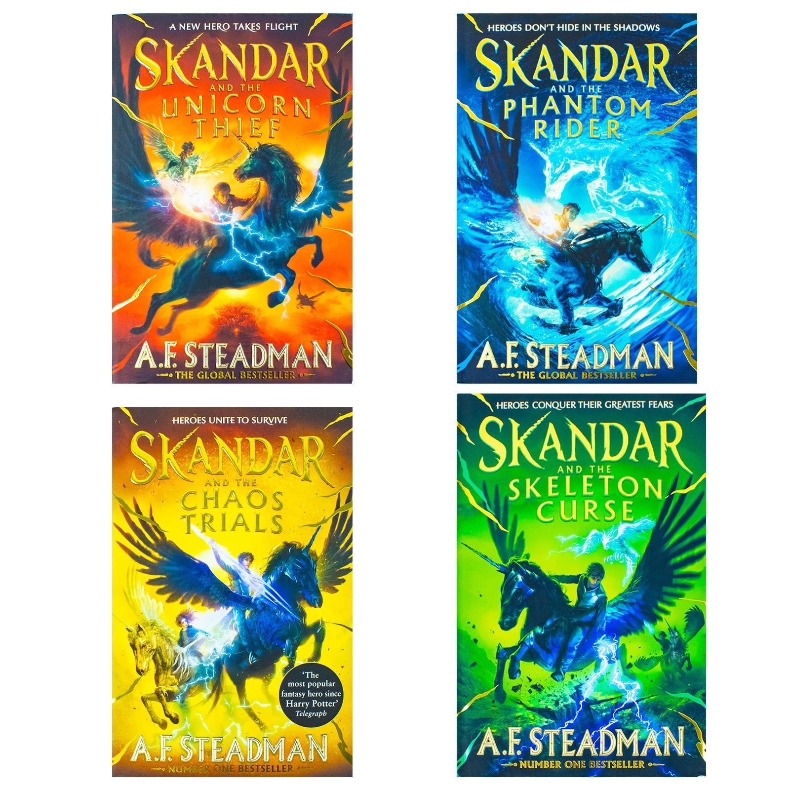 Skandar Series 4 Books Collection Set By A.F. Steadman (Skandar and the Chaos Trials, Skandar and the Phantom Rider, Skandar and the Unicorn Thief and Skandar and the Skeleton Curse)