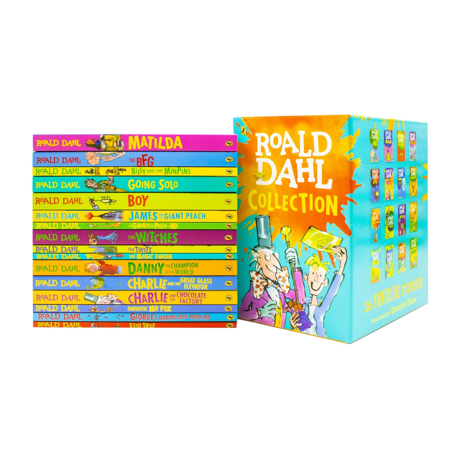 Roald Dahl Collection 16 Book Set – BFG, Matilda, Witches, Twits – Classic Children's Fiction, Kids Adventure Book Age 8+, Bedtime & Fun Reading