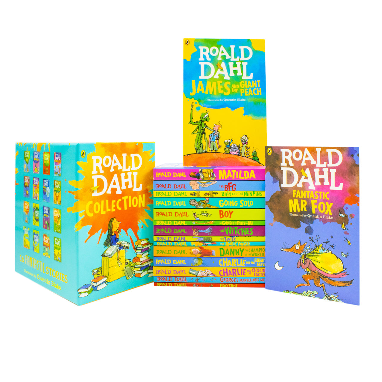 Roald Dahl Collection 16 Book Set – BFG, Matilda, Witches, Twits – Classic Children's Fiction, Kids Adventure Book Age 8+, Bedtime & Fun Reading