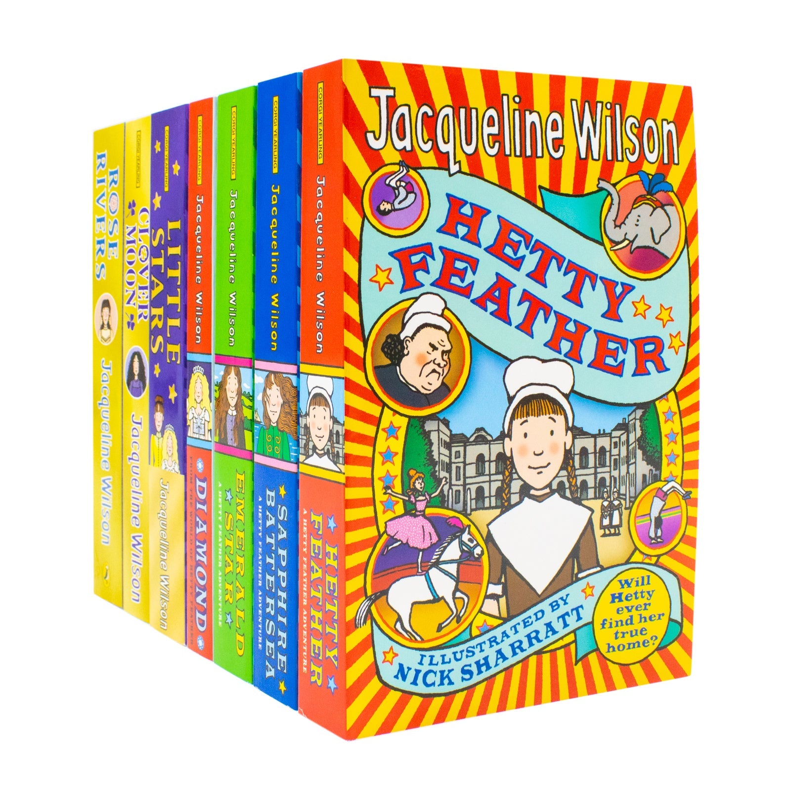 Jacqueline Wilson 7 Book Collection Set Hetty Feather Series (Heaty Feather, Sapphire Battersea, Emerald Star, Diamond, Little Star, Clover Moon, Rose Rivers) | Paperback