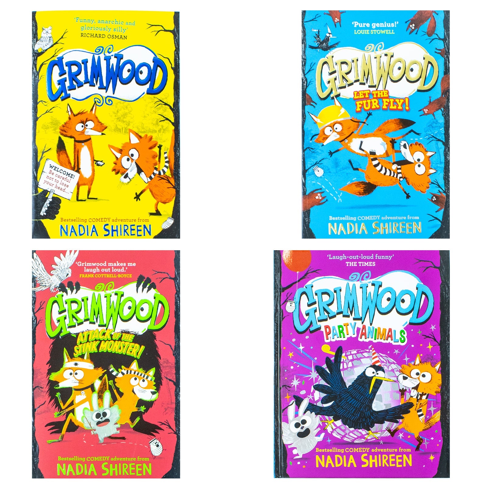 Grimwood Series 4 Books Collection Set by Nadia Shireen (Grimwood, Grimwood: Let The Fur Fly!, Grimwood: Attack of the Stink Monster!, Grimwood: Party Animals [Hardcover])