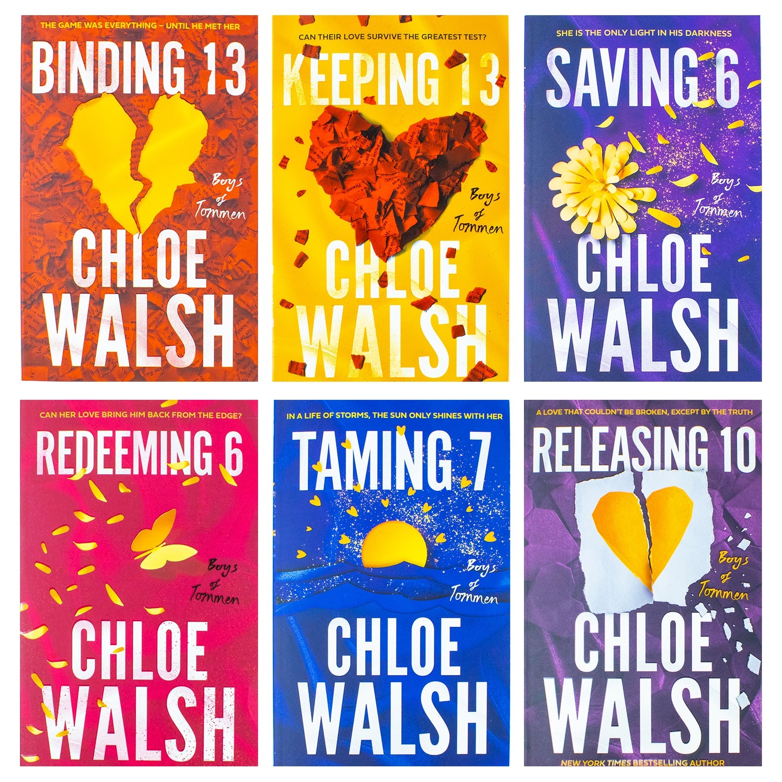 Boys of Tommen Series 6 Books Collection Set By Chloe Walsh (Binding 13, Keeping 13, Saving 6, Redeeming 6, Taming 7 and Releasing 10)