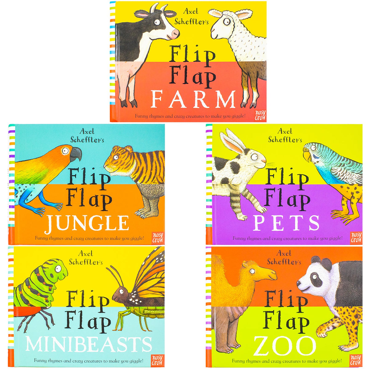 Axel Schefflers Flip Flap Series 5 Books Collection (1-5) (Farm, Jungle, Pets, Zoo, Minibeasts) | Hardback