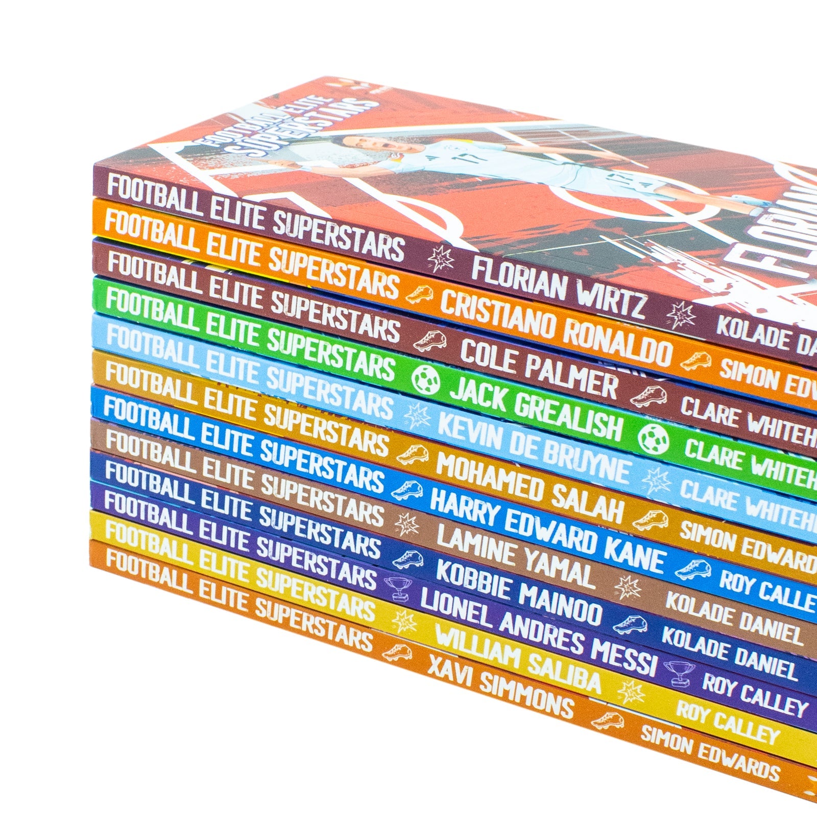 Football Elite Superstars 12 Books Box Set: Ronaldo, Messi, Salah, Harry Kane, Lamine Yamal, Kevin De Bryune, Kobbie Mainoo, Jack Grealish, Simmons, Wirtz, Palmer, Saliba