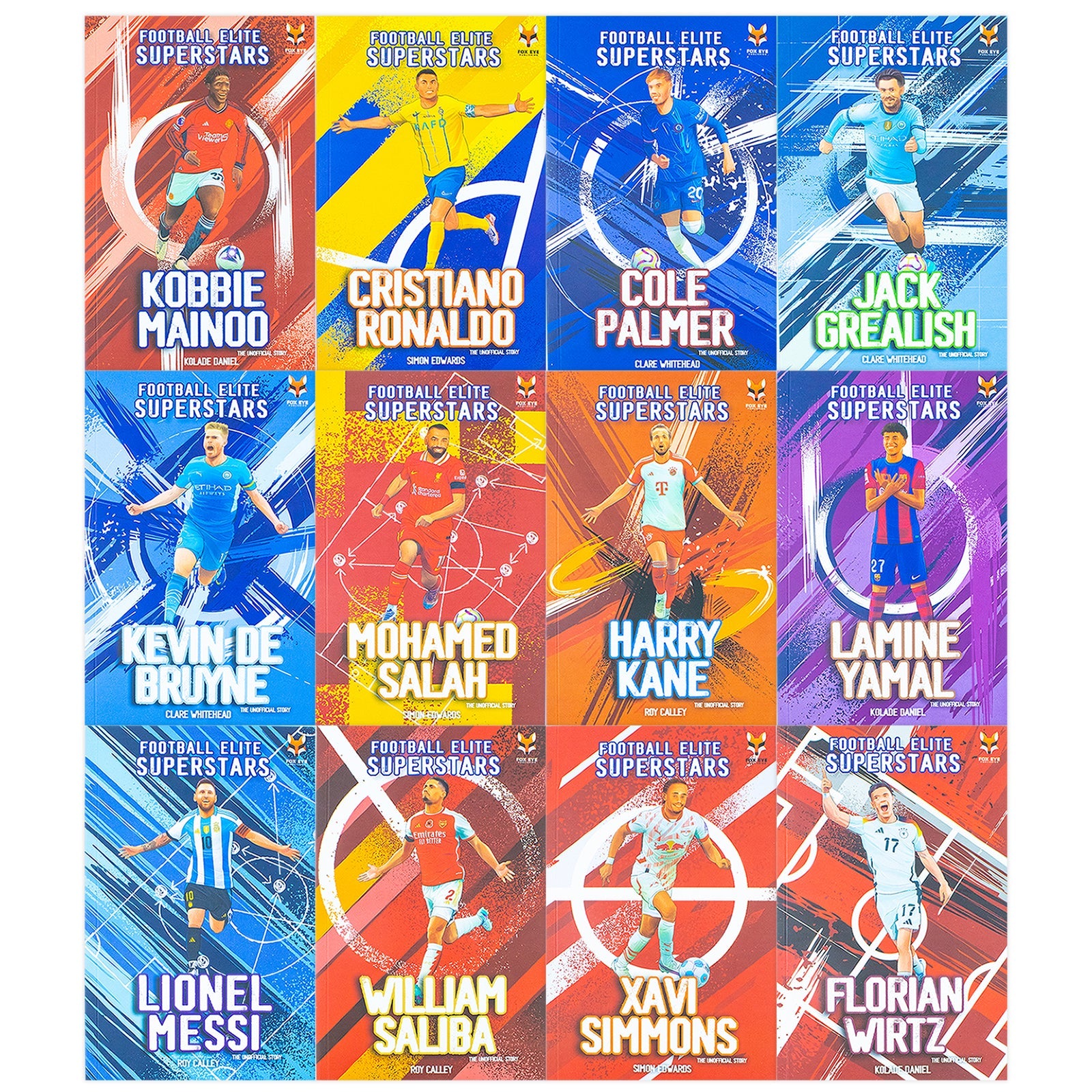 Football Superstars 24 Book Set Collection: (Ronaldo, Lamine Yamal, Salah, Harry Kane, De Bruyne, Messi, Saka, Haaland, Mbappe, Bellingham, Fernandez, Rashford)