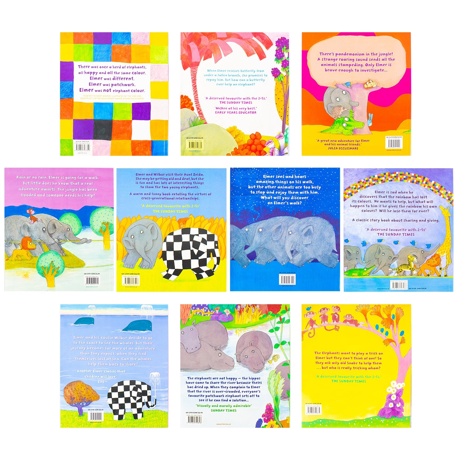 Elmer 10 Books Set Collection Children Picture Flats Illustrated Elephant David Mckee