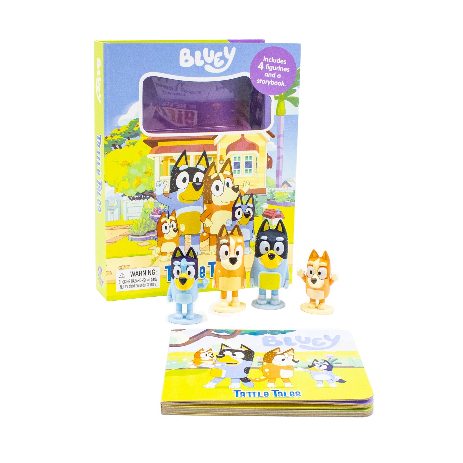 Bluey Tattle Tales Activity Book for Kids- 12-Page Illustrated Storybook with 4 figurines