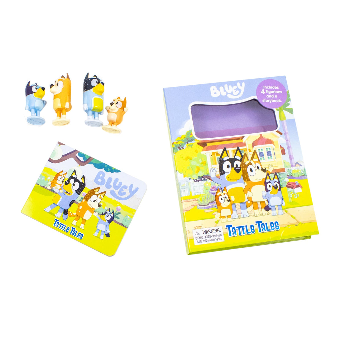 Bluey Tattle Tales Activity Book for Kids- 12-Page Illustrated Storybook with 4 figurines