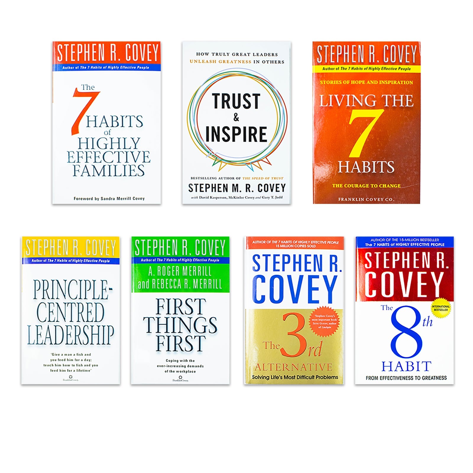 Stephen R. Covey 7 Books Collection Set (The Third Alternative, Trust & Inspire, Living the 7 habbits  & Many More!)