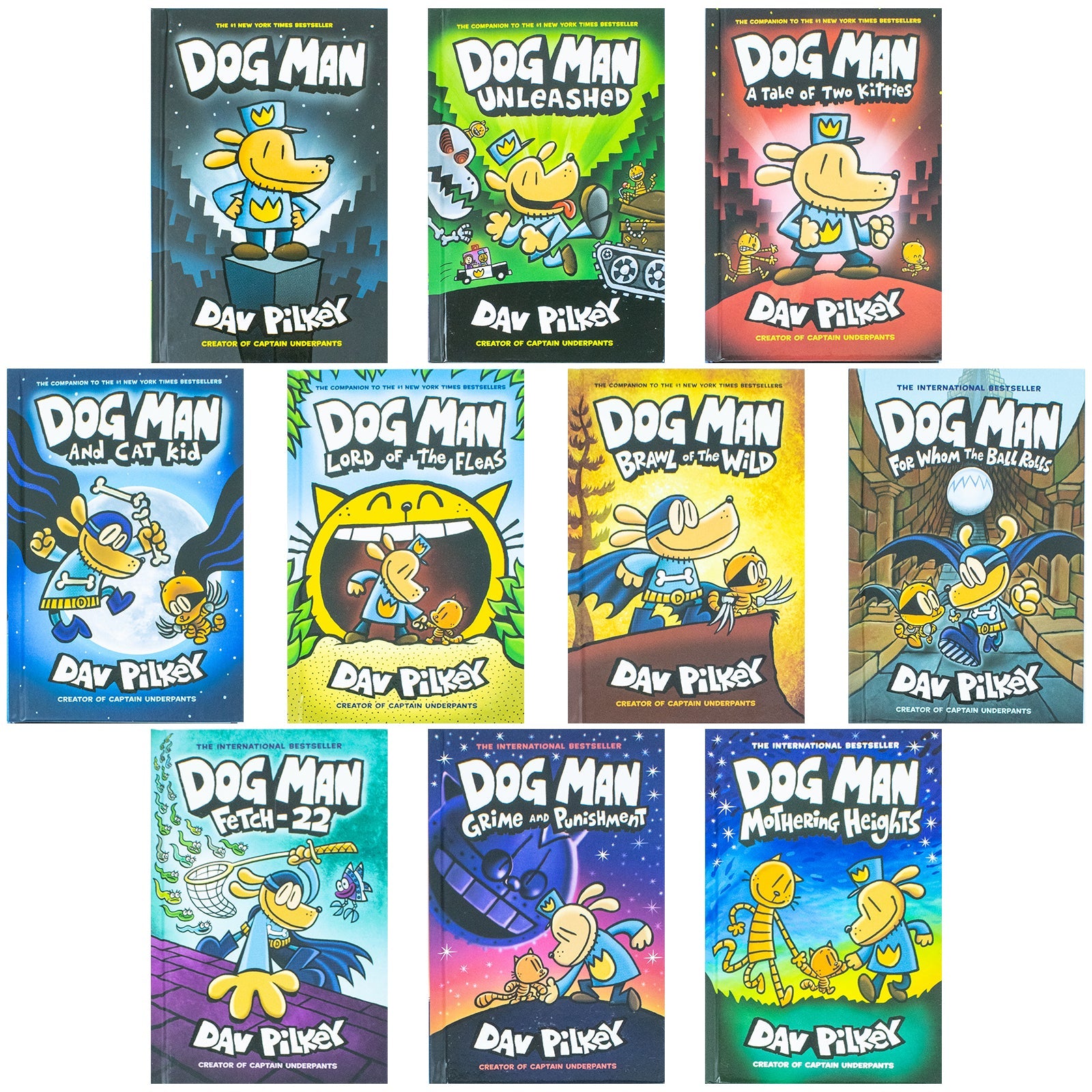 Adventures of Dog Man 10 Book Set Collection by Dav Pilkey Hardback