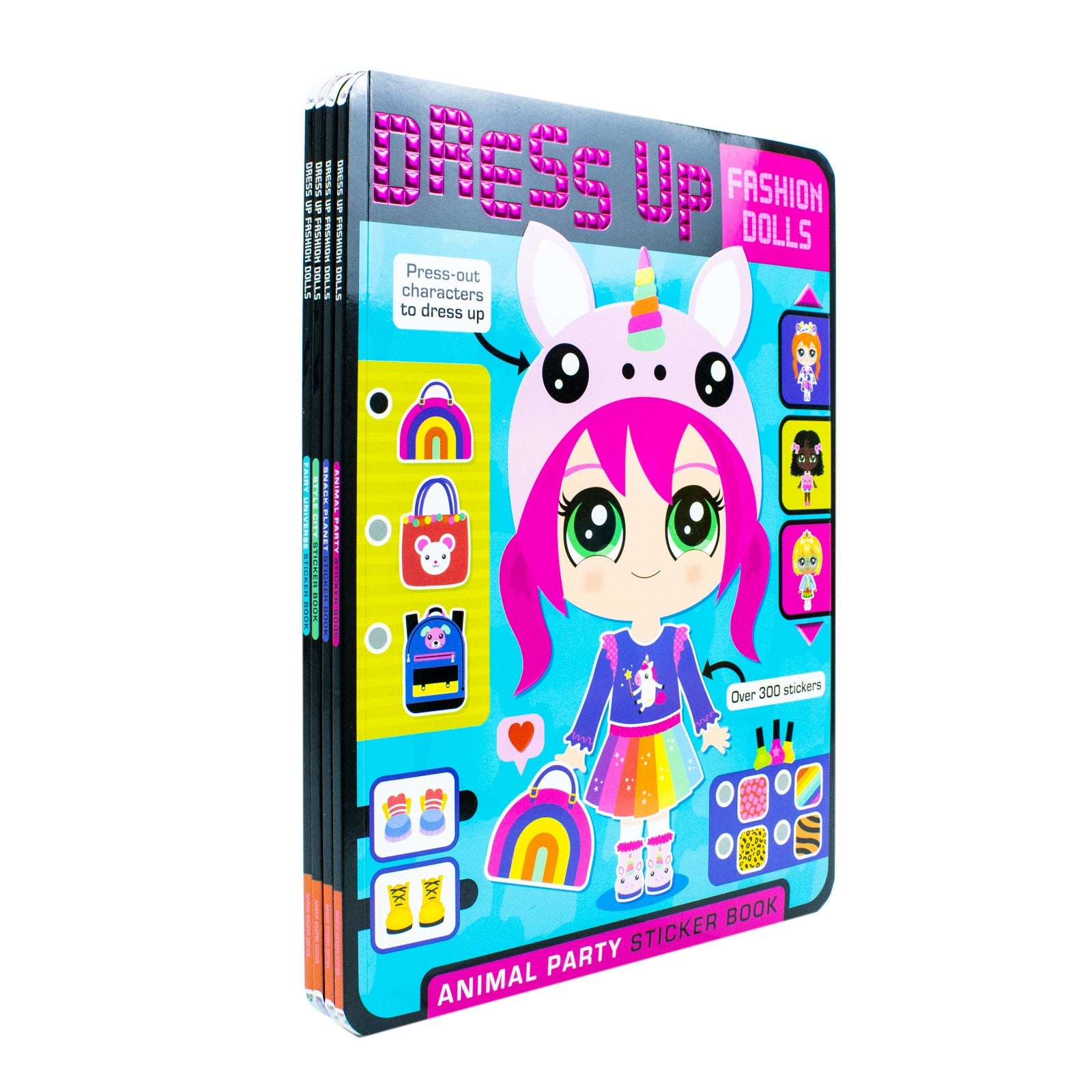 Dress Up Fashion Dolls Collection by Sophie Collingwood Illustrated 4 Sticker Activity Books Set (Dress Up Fashion Dolls: Animal Party, Fairy Universe, Snack Planet & Style City)