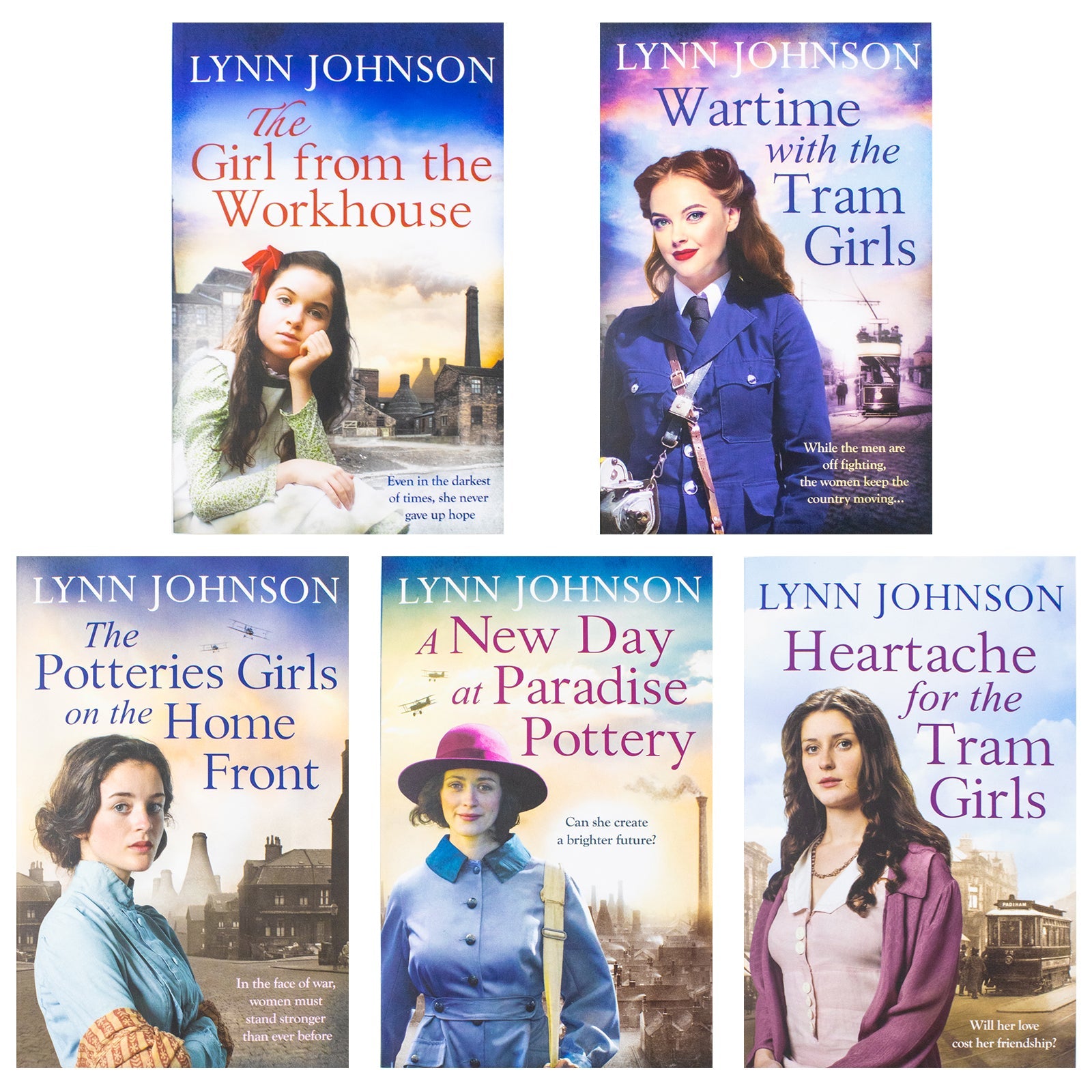 Lynn Johnson Series 5 Books Collection Set (The Girl from the Workhouse, Wartime with the Tram Girls, The Potteries Girls on the Home Front, Heartache For The Tram Girls, A New Day At Paradise Pottery)