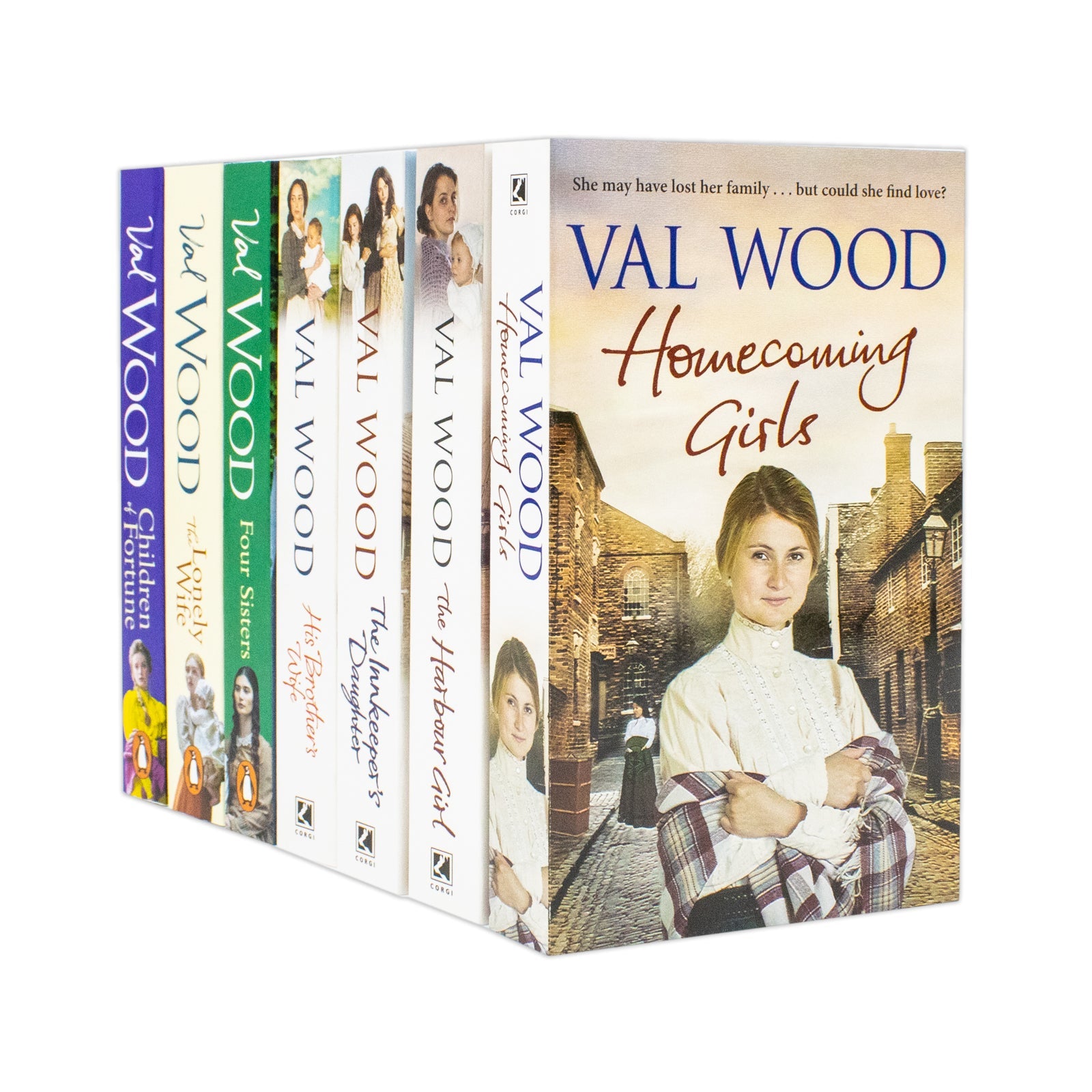 Val Wood Collection 7 Books Set (Homecoming Girls, His Brother's Wife, The Harbour Girl, The Innkeeper's Daughter, The Lonely Wife, Four Sisters, Children of Fortune)