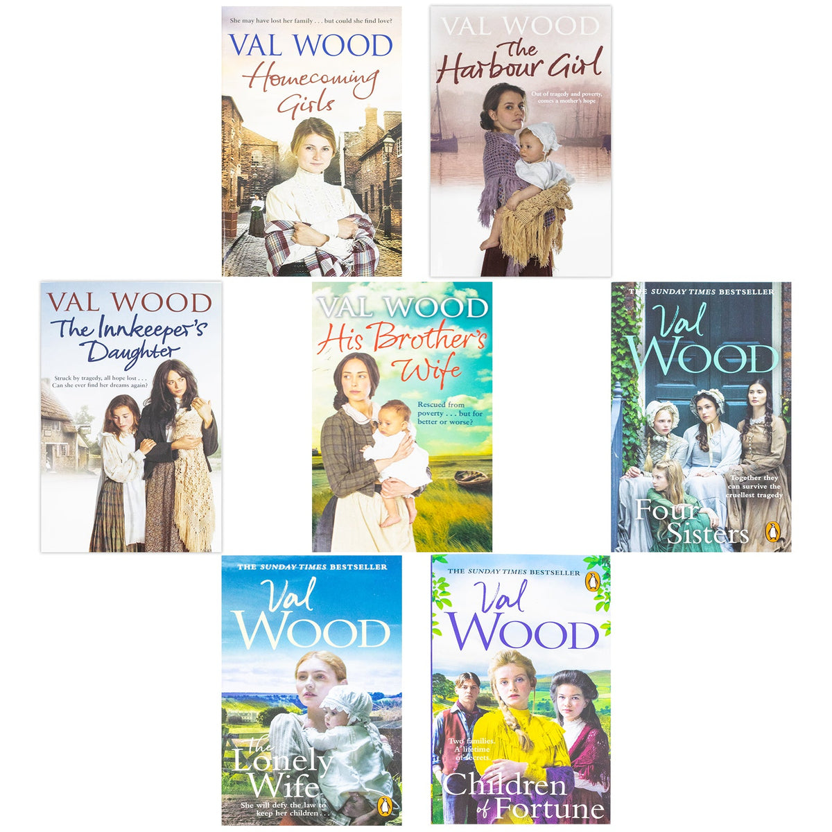 Val Wood Collection 7 Books Set (Homecoming Girls, His Brother's Wife, The Harbour Girl, The Innkeeper's Daughter, The Lonely Wife, Four Sisters, Children of Fortune)