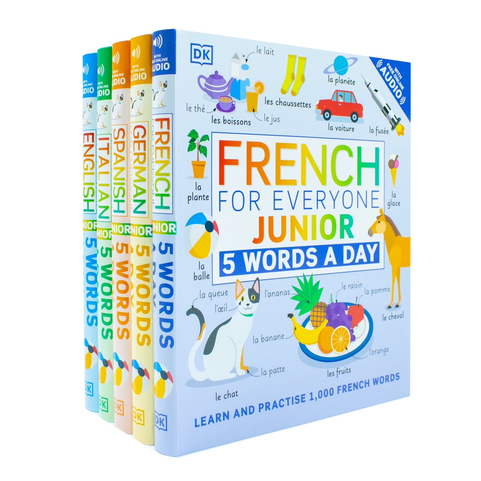 5 Words a Day series 5 Books Collection Set By DK (French for Everyone Junior, Italian for Everyone Junior, German for Everyone Junior, Spanish and English for Everyone Junior 5 Words a Day)