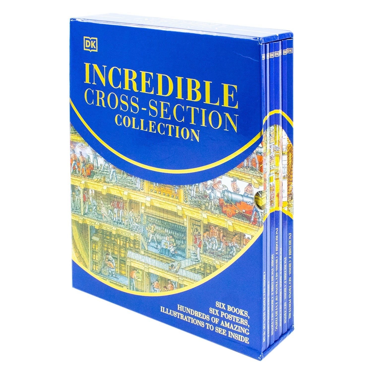 Stephen Biesty’s Incredible Cross-Sections 6-Book Collection Box Set + Poster Book (Cross-Sections Castle, Man-Of-War, Incredible Body Cross-Sections, Incredible Cross-Sections, of Everything & More)