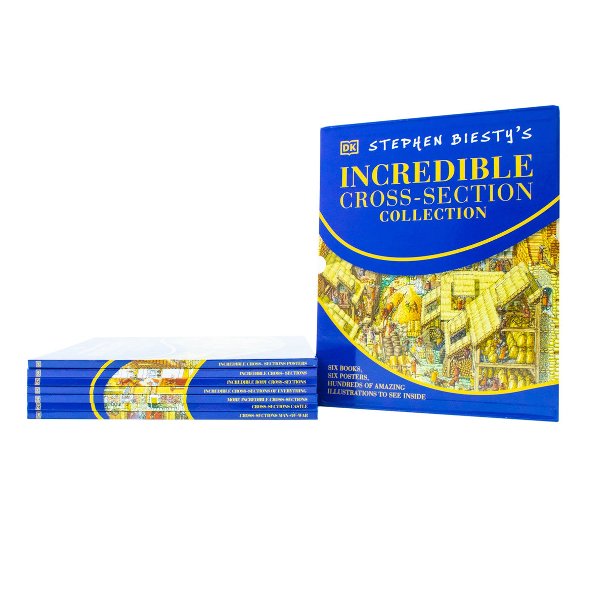 Stephen Biesty’s Incredible Cross-Sections 6-Book Collection Box Set + Poster Book (Cross-Sections Castle, Man-Of-War, Incredible Body Cross-Sections, Incredible Cross-Sections, of Everything & More)