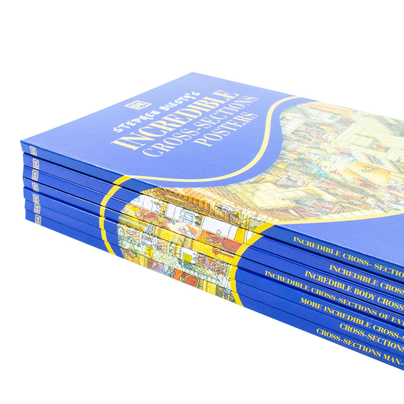 Stephen Biesty’s Incredible Cross-Sections 6-Book Collection Box Set + Poster Book (Cross-Sections Castle, Man-Of-War, Incredible Body Cross-Sections, Incredible Cross-Sections, of Everything & More)