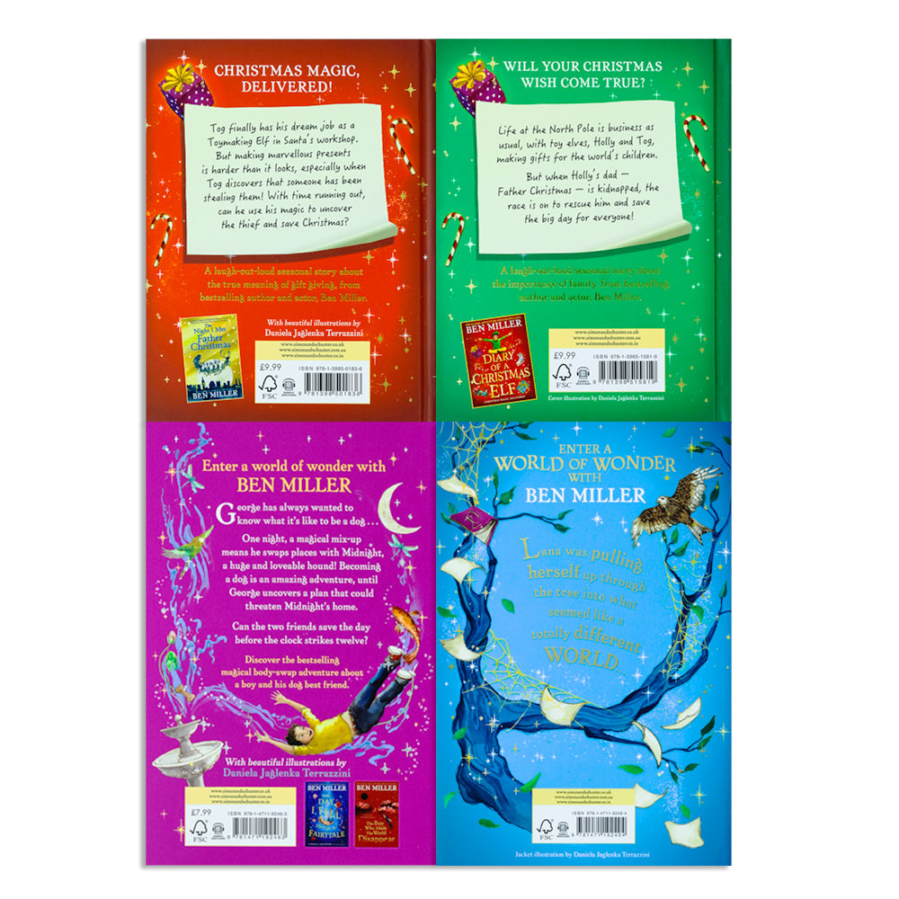 Ben Miller Christmas Adventure Series Collection 4 Books Set, Diary of a Christmas Elf, Secrets of a Christmas Elf, How I became a dog called Midnight and The night we got stuck in a Story Paperback