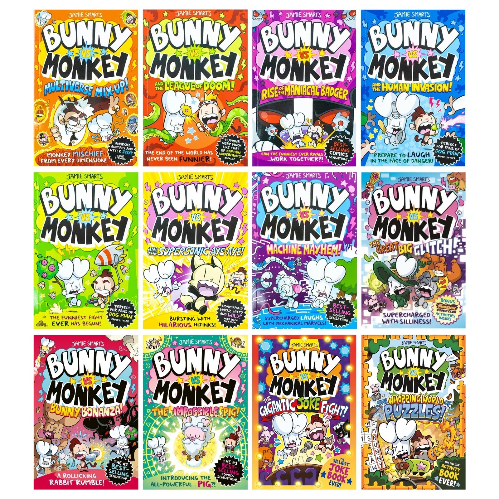 Bunny vs Monkey 12-Book Collection Set by Jamie Smart – Funny Adventure & Laugh-Out-Loud Illustrated Children’s Stories for Ages 6+